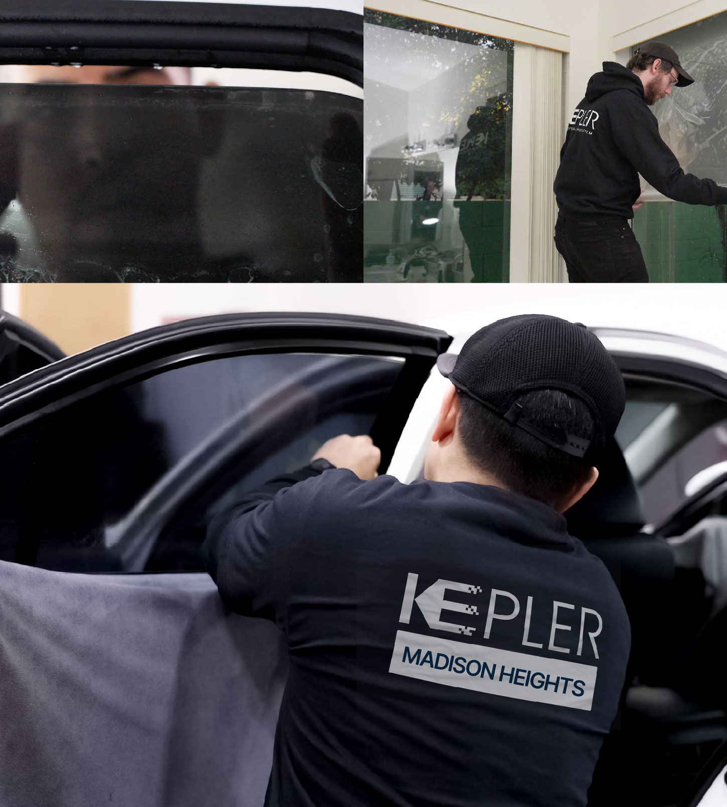 Automotive Window Tinting Expert Applying Film in Madison Heights, Michigan