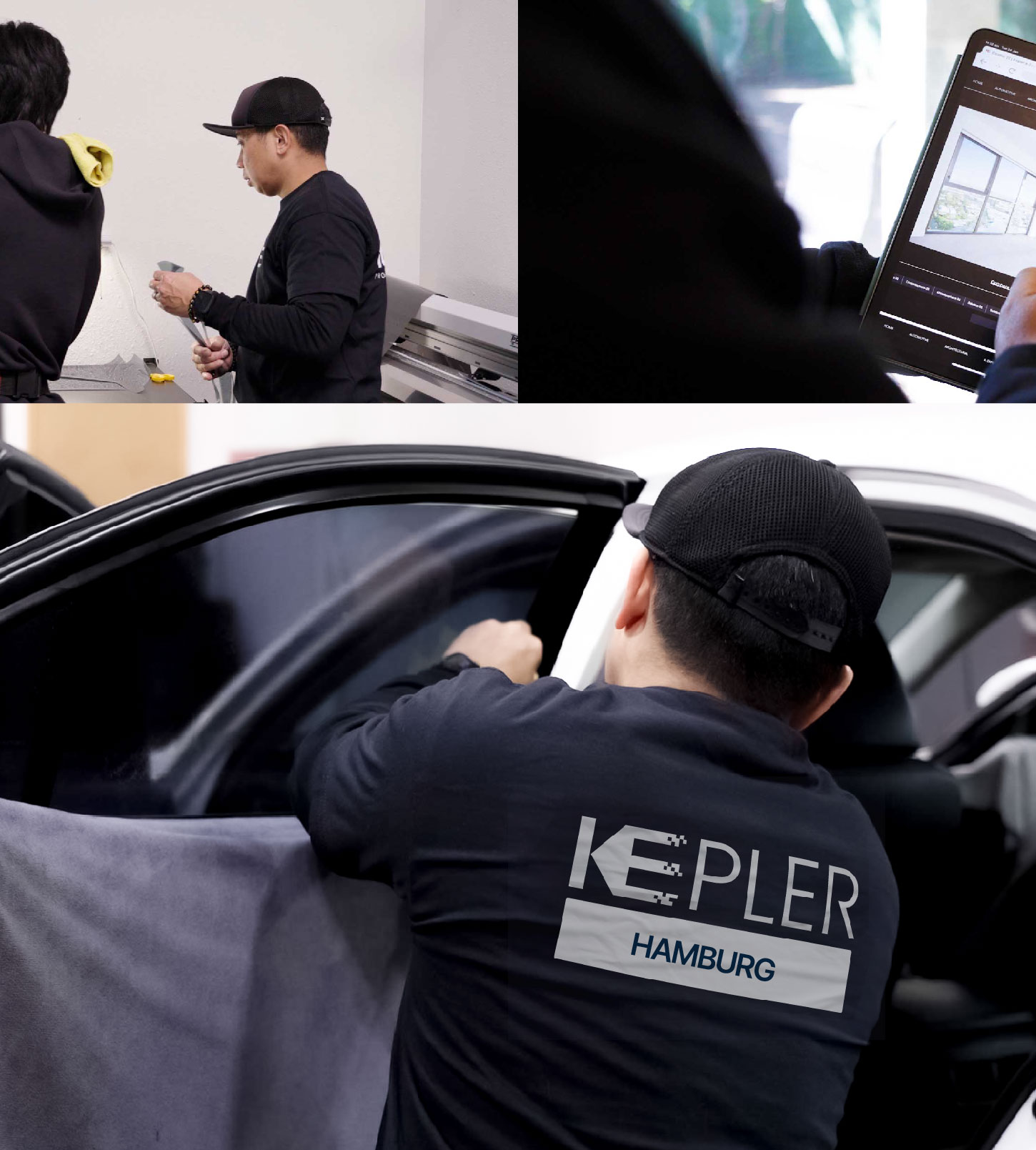 Automotive Window Tinting Expert Applying Film in Hamburg, Michigan