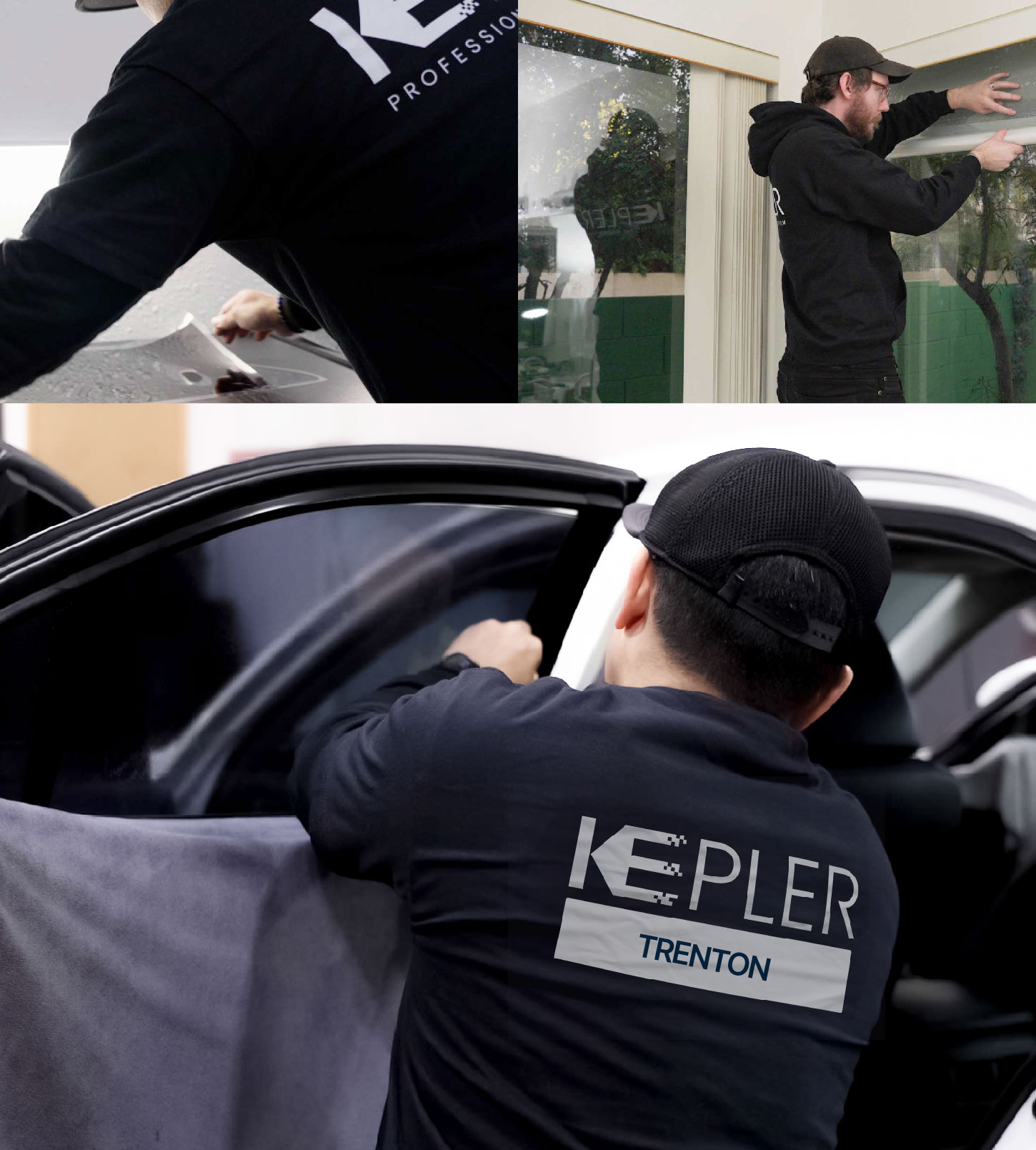 Automotive Window Tinting Expert Applying Film in Trenton, Michigan