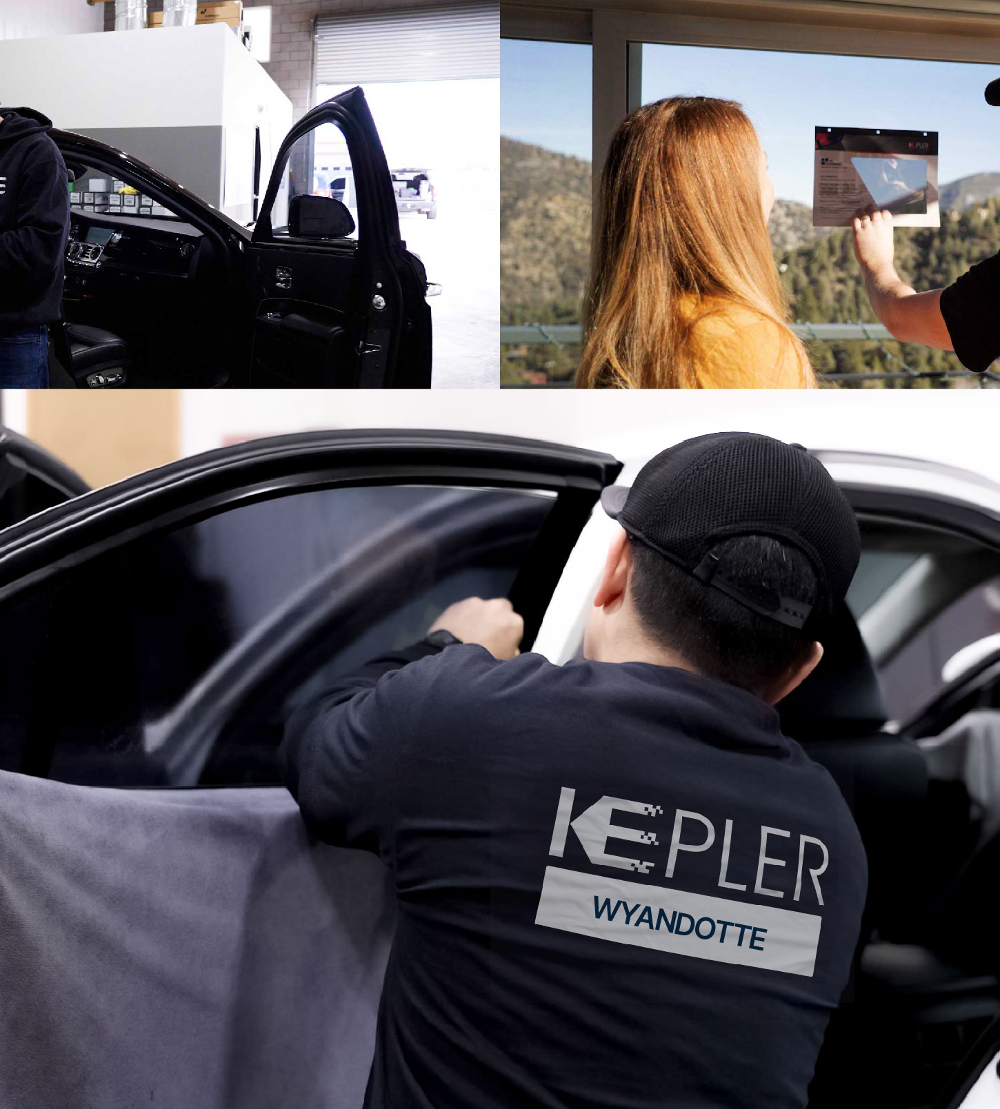 Automotive Window Tinting Expert Applying Film in Wyandotte, Michigan