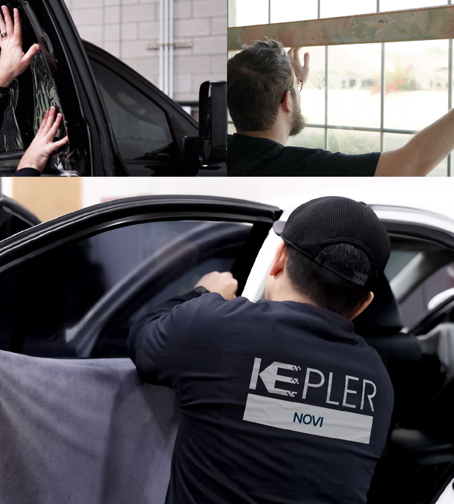 Automotive Window Tinting Expert Applying Film in Novi, Michigan