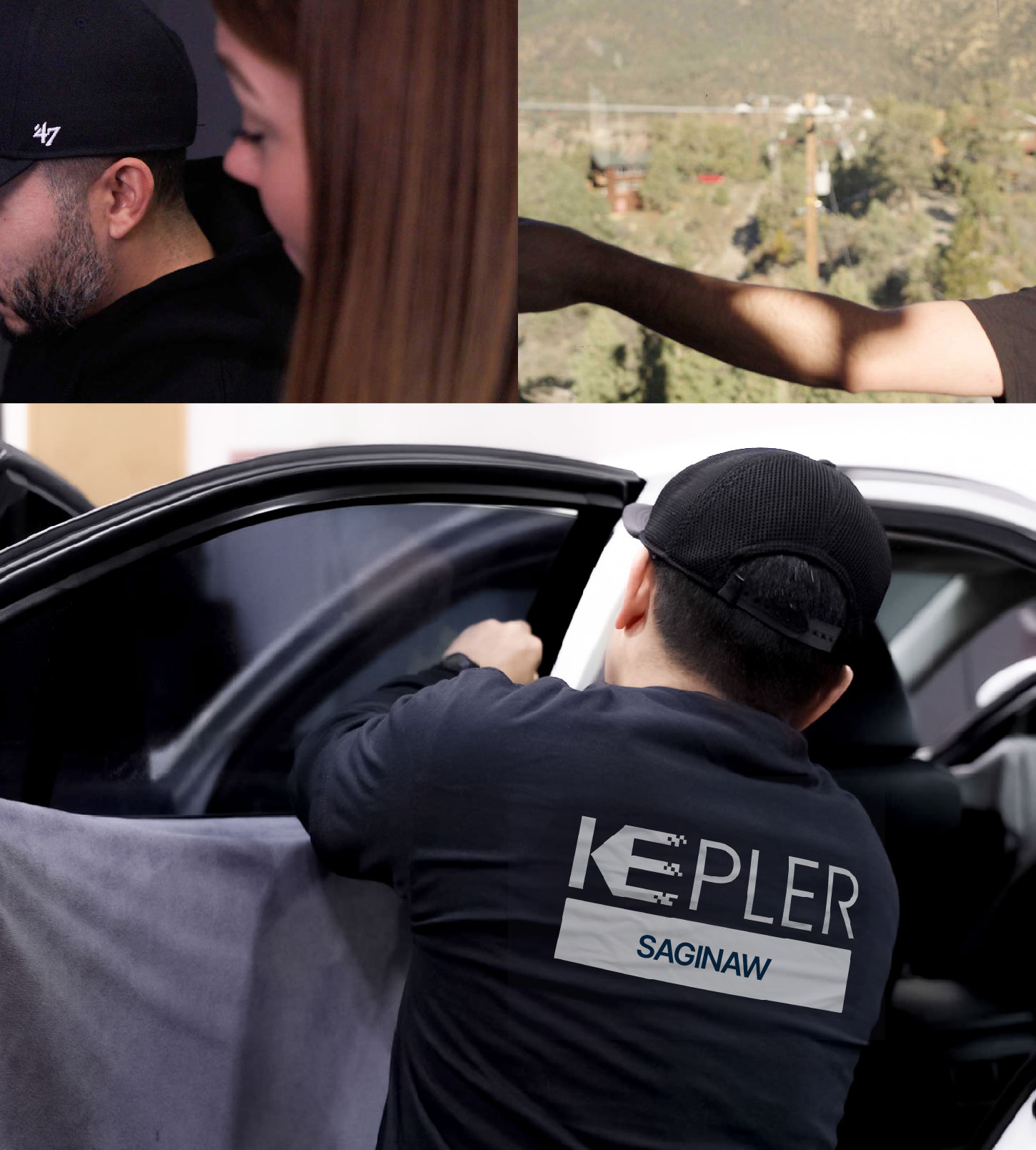 Automotive Window Tinting Expert Applying Film in Saginaw, Michigan