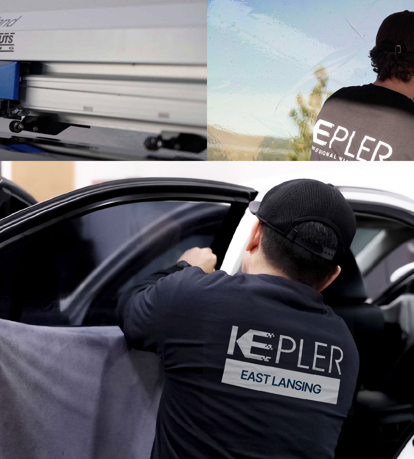 Automotive Window Tinting Expert Applying Film in East Lansing, Michigan