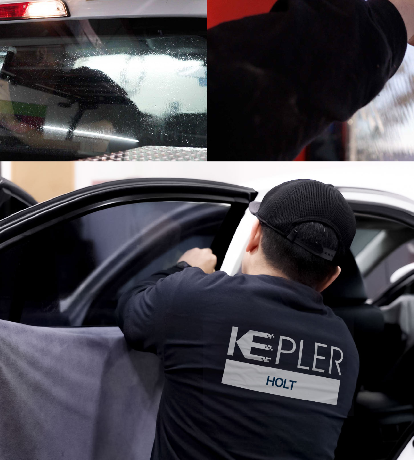 Automotive Window Tinting Expert Applying Film in Holt, Michigan