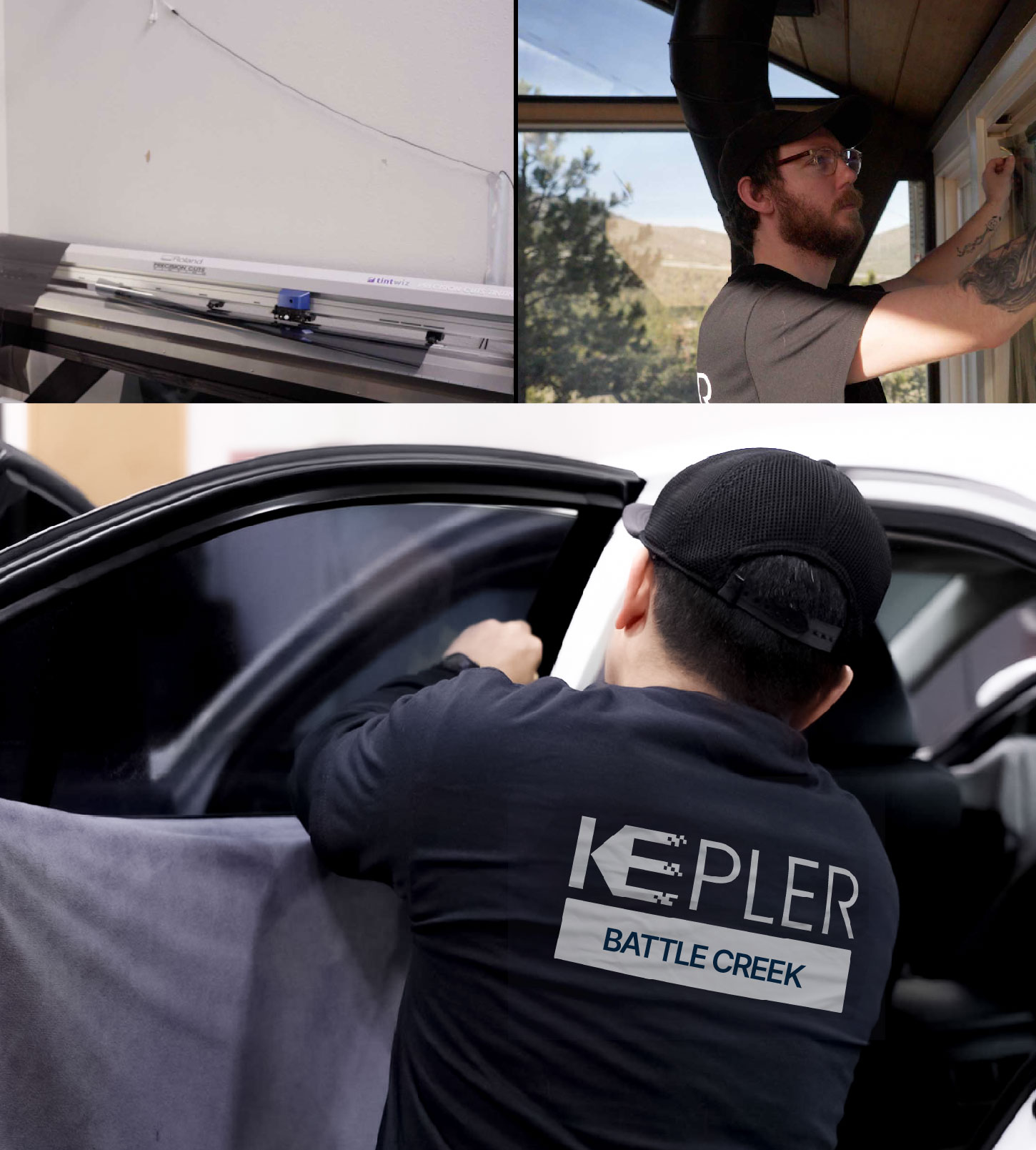Automotive Window Tinting Expert Applying Film in Battle Creek, Michigan