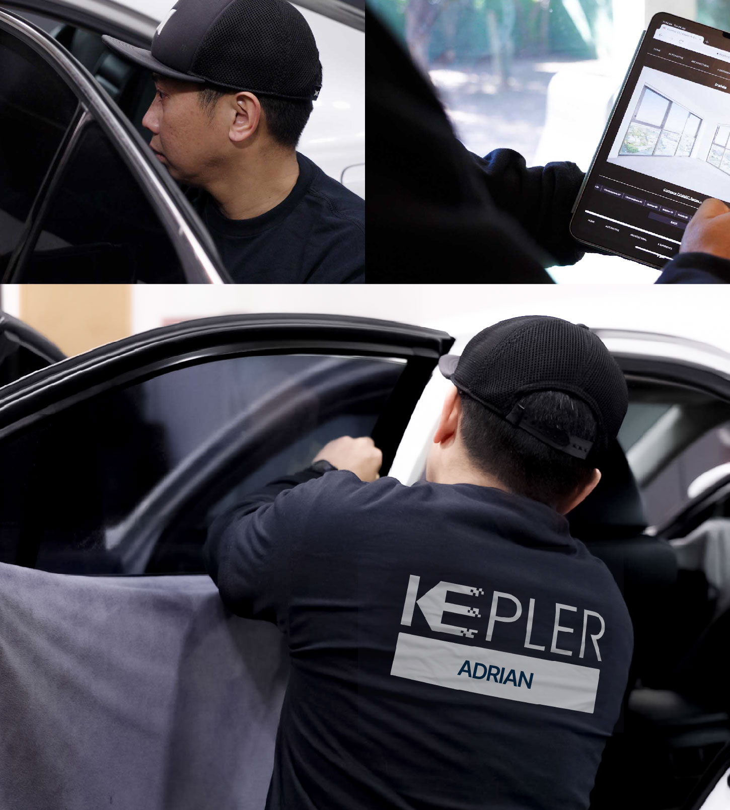 Automotive Window Tinting Expert Applying Film in Adrian, Michigan