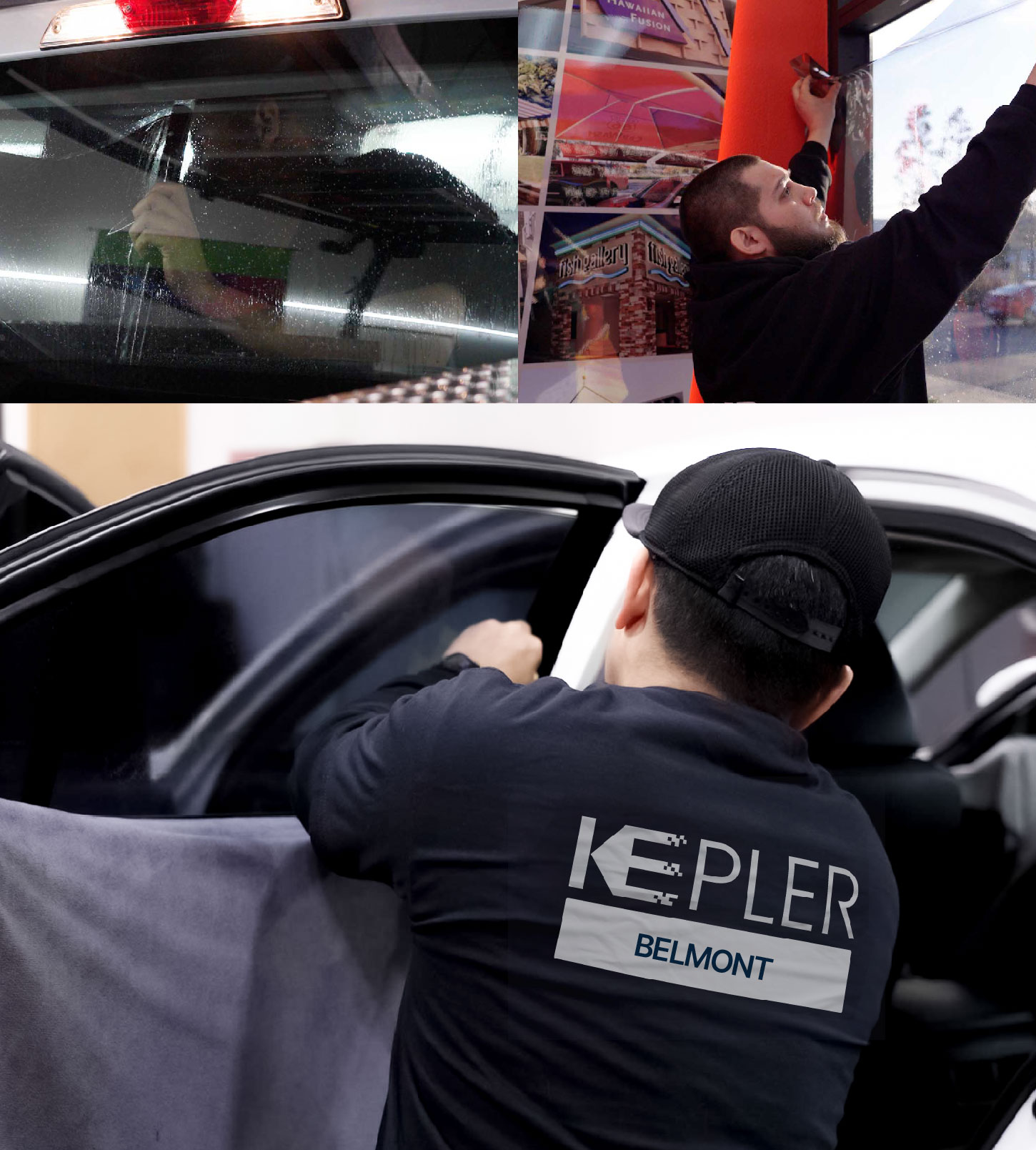Automotive Window Tinting Expert Applying Film in Belmont, Michigan