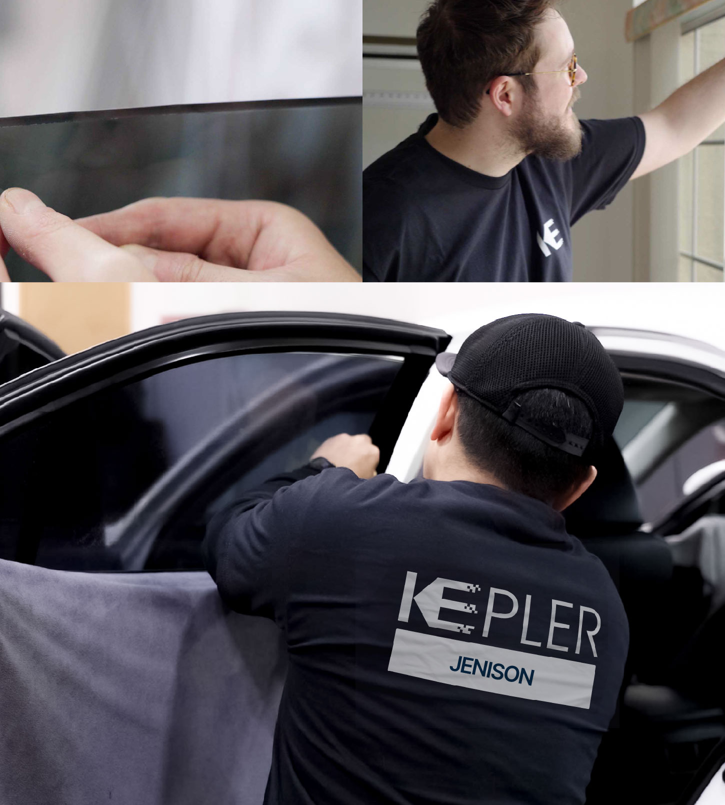 Automotive Window Tinting Expert Applying Film in Jenison, Michigan