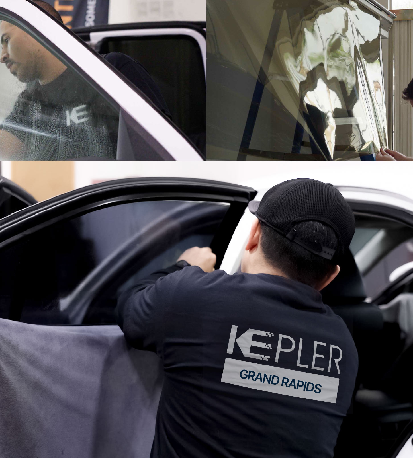Automotive Window Tinting Expert Applying Film in Grand Rapids, Michigan