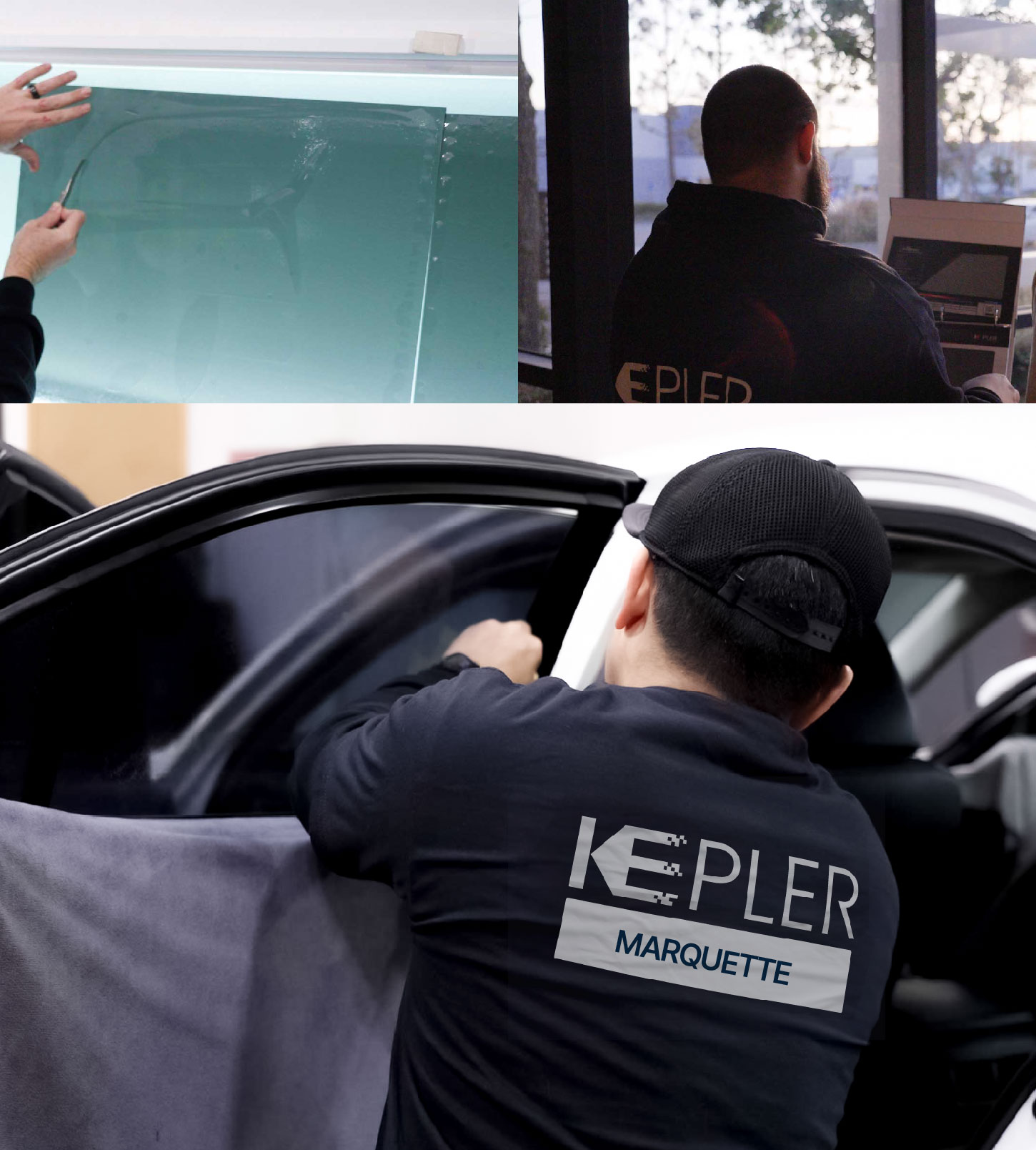 Automotive Window Tinting Expert Applying Film in Marquette, Michigan