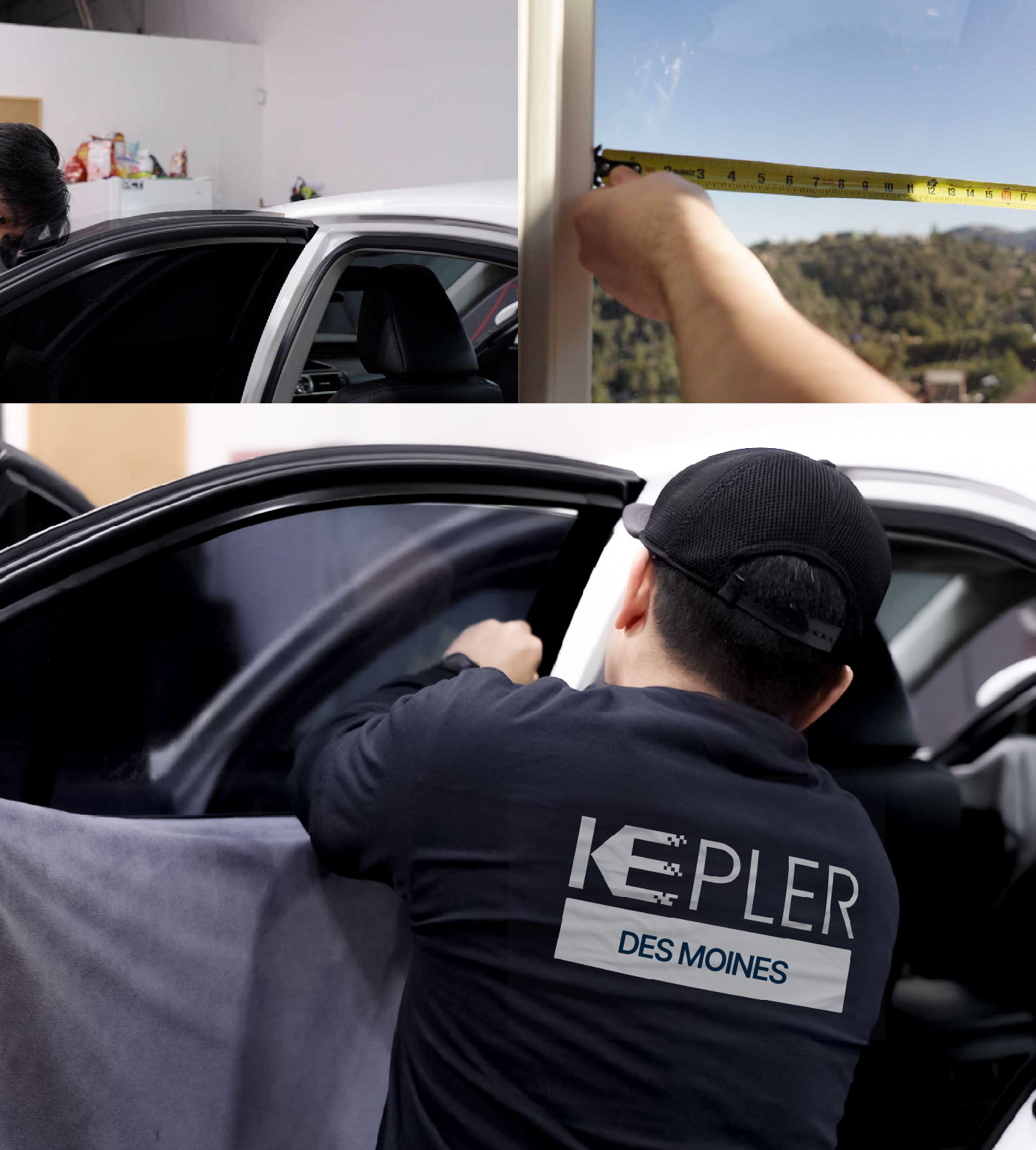 Automotive Window Tinting Expert Applying Film in Des Moines, Iowa