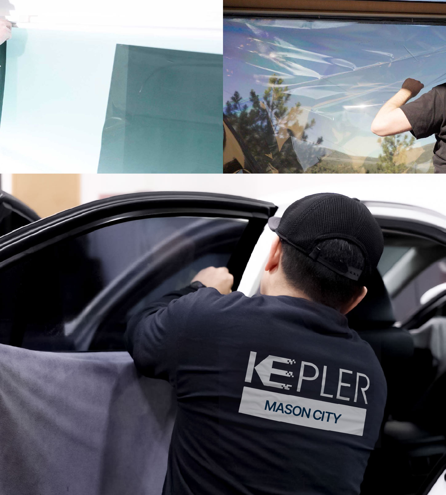 Automotive Window Tinting Expert Applying Film in Mason City, Iowa