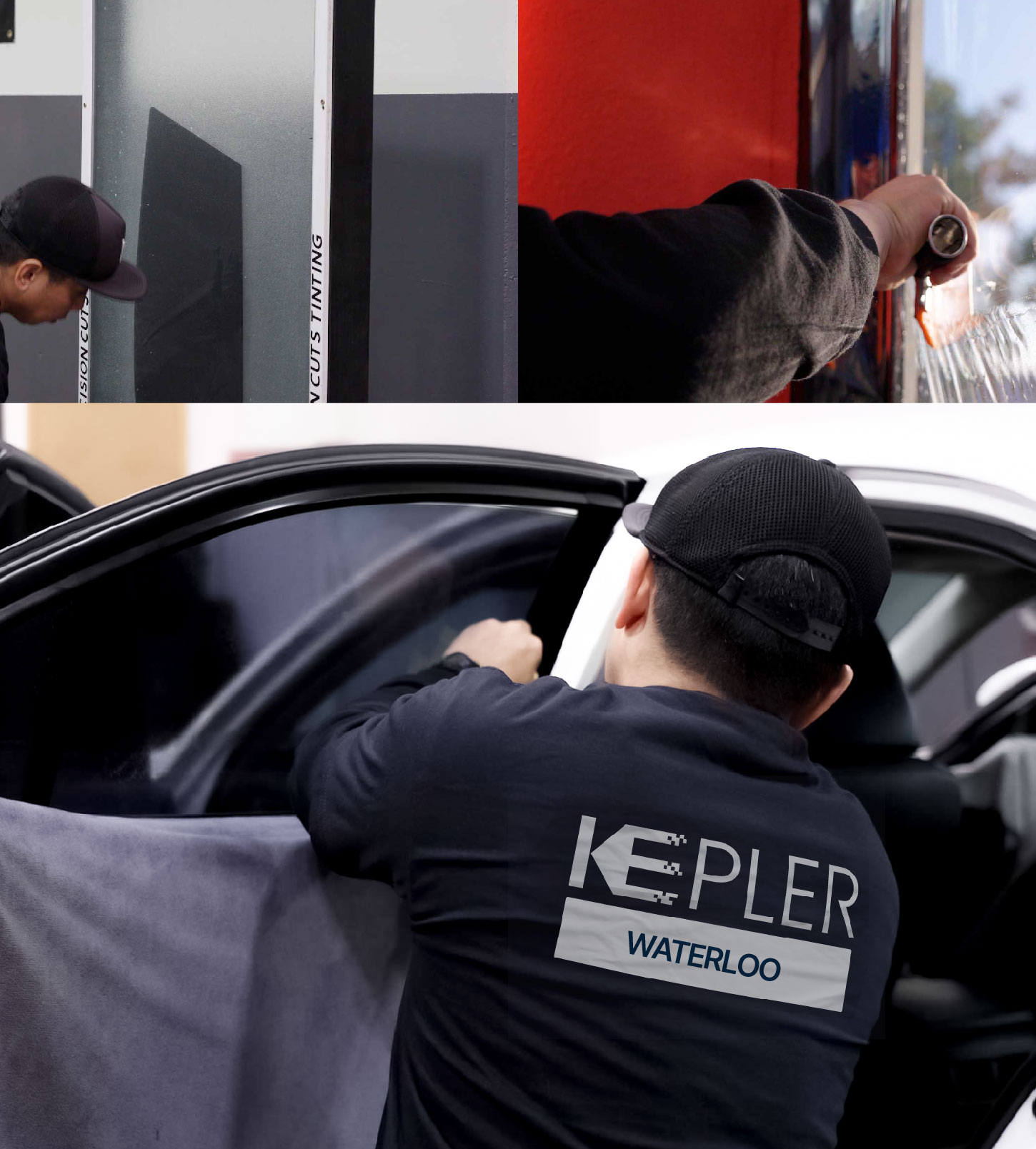 Automotive Window Tinting Expert Applying Film in Waterloo, Iowa