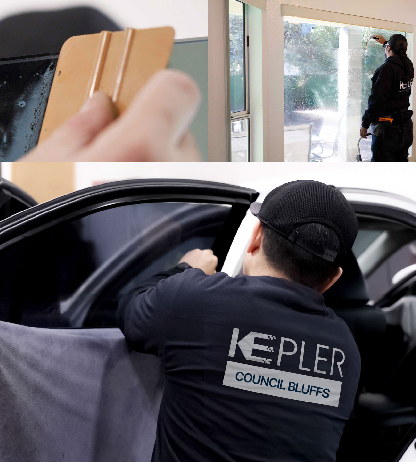 Automotive Window Tinting Expert Applying Film in Council Bluffs, Iowa