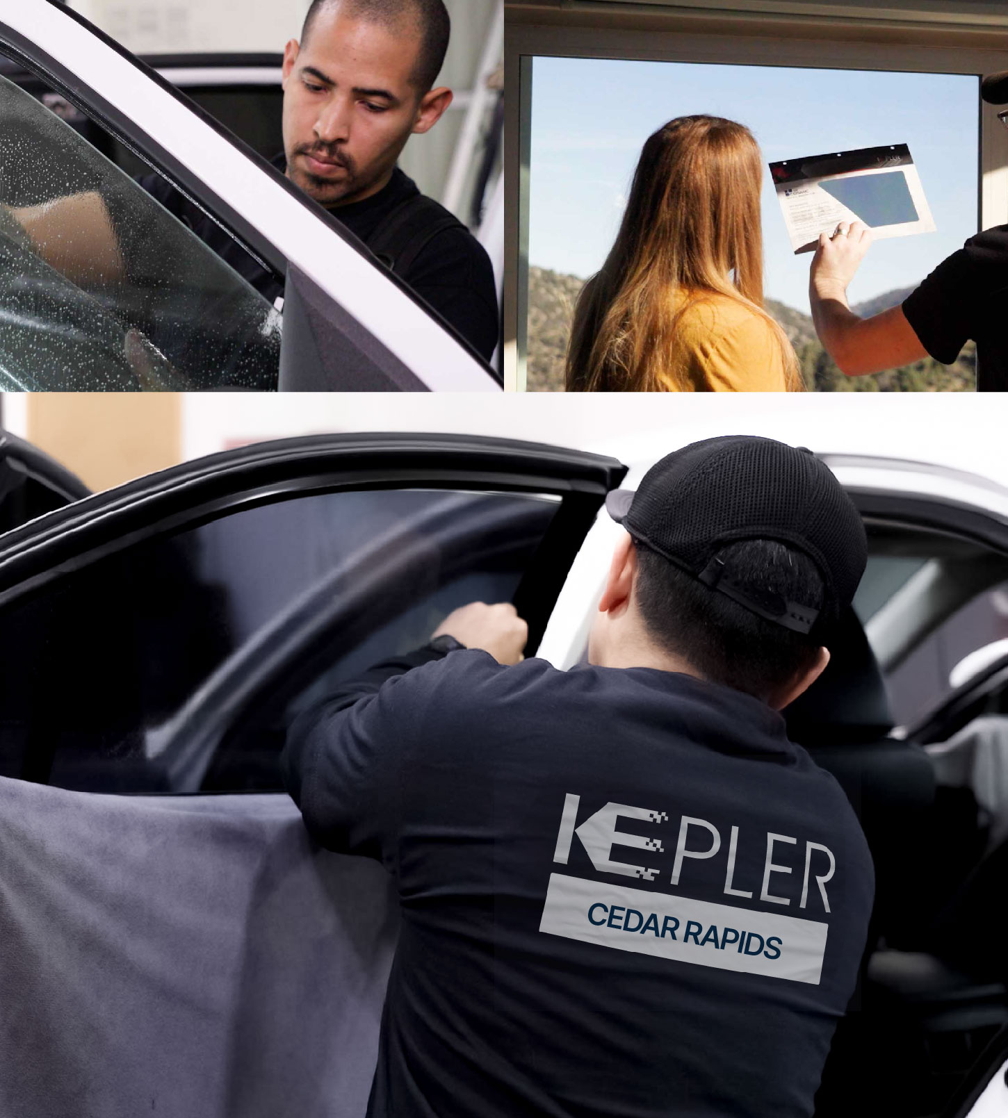 Automotive Window Tinting Expert Applying Film in Cedar Rapids, Iowa