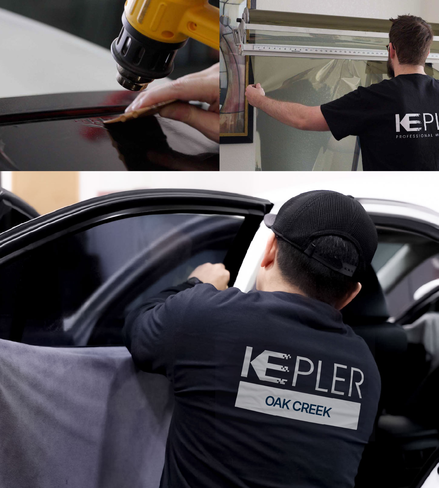 Automotive Window Tinting Expert Applying Film in Oak Creek, Wisconsin
