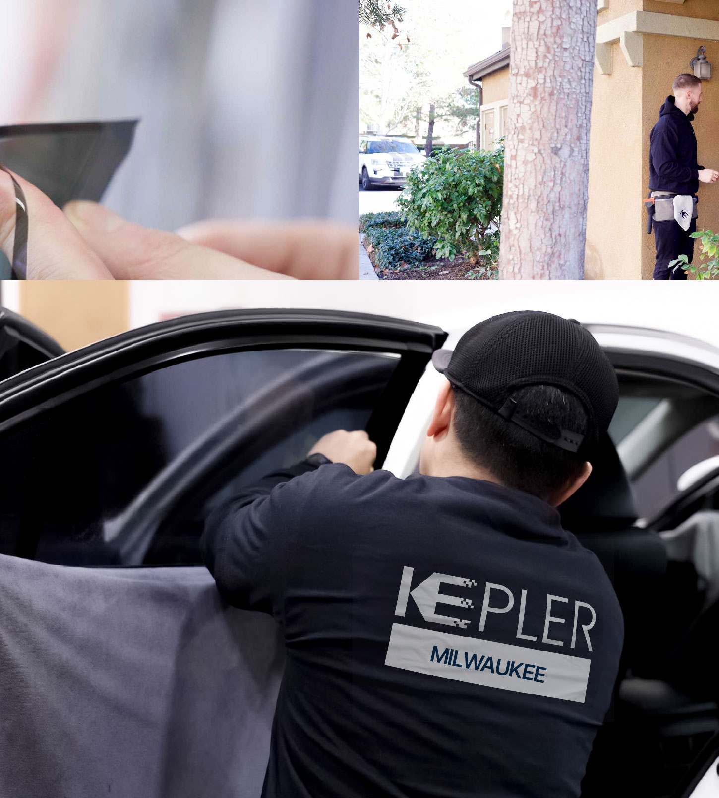Automotive Window Tinting Expert Applying Film in Milwaukee, Wisconsin