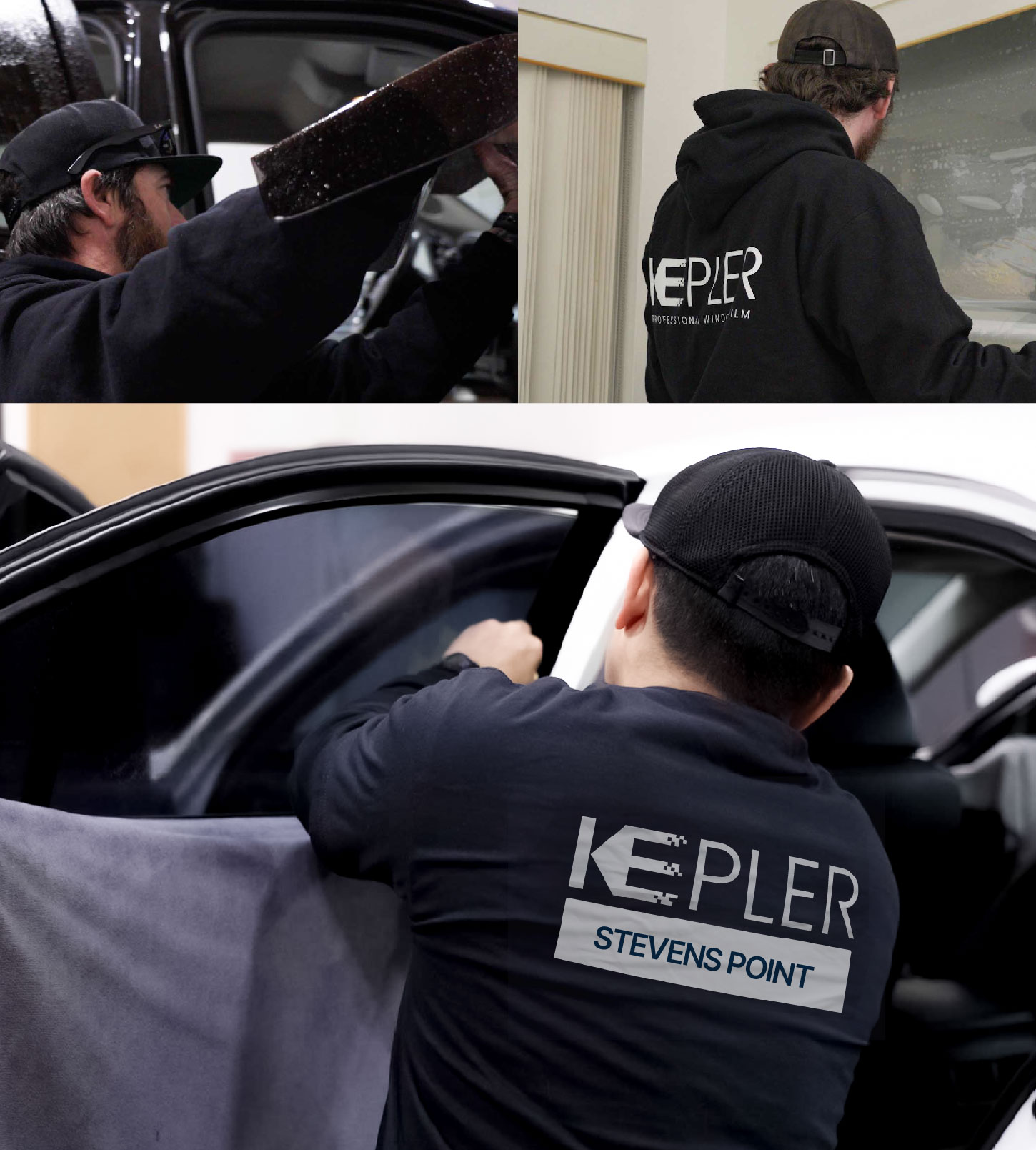Automotive Window Tinting Expert Applying Film in Stevens Point, Wisconsin