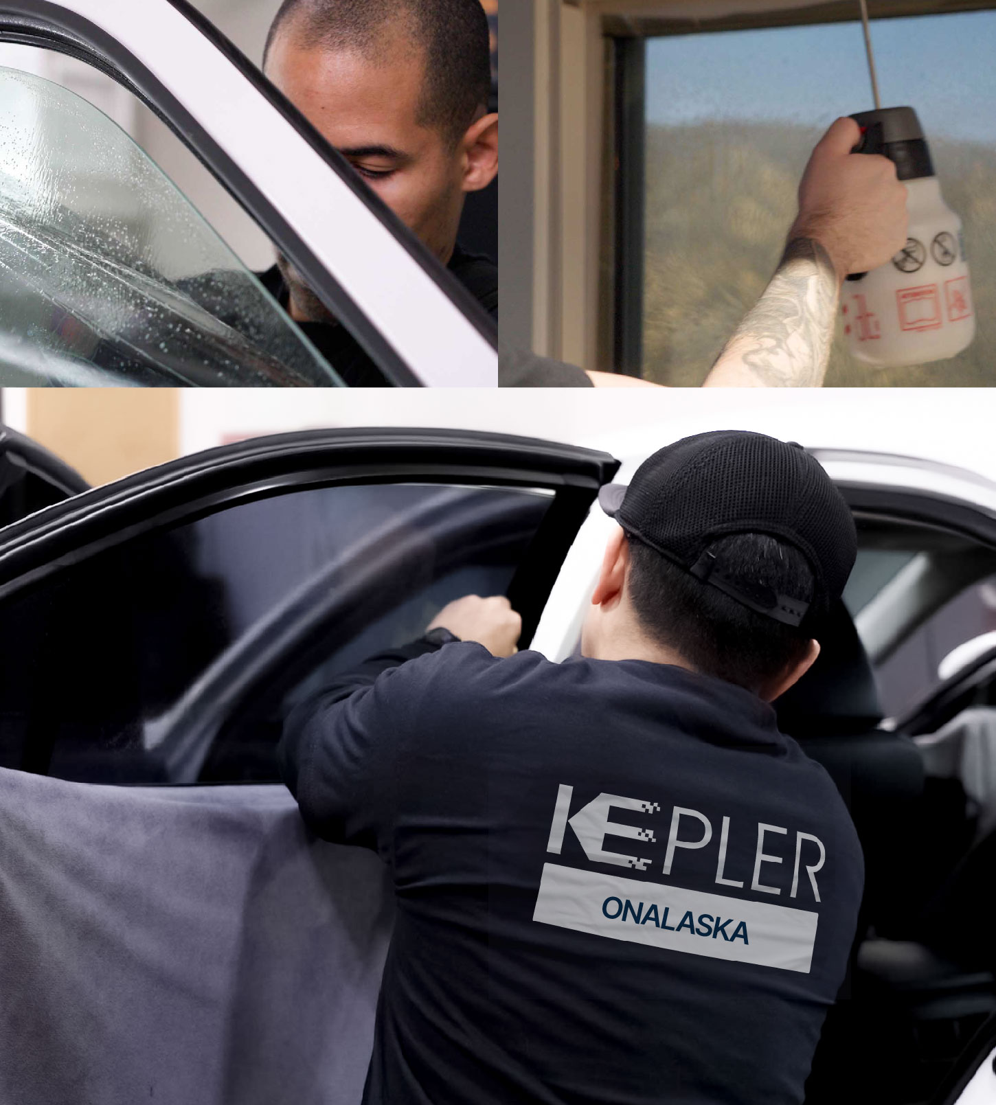 Automotive Window Tinting Expert Applying Film in Onalaska, Wisconsin