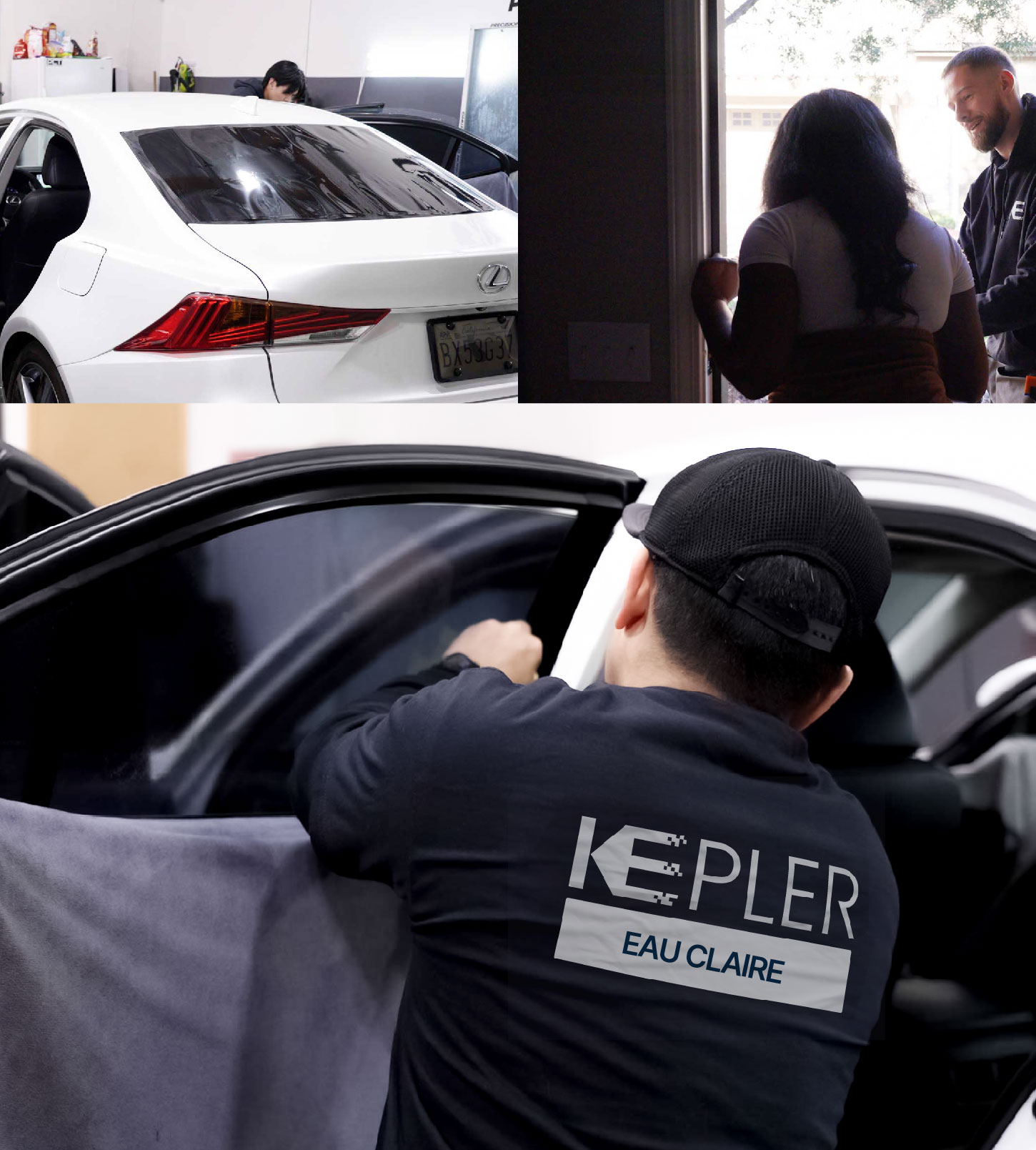 Automotive Window Tinting Expert Applying Film in Eau Claire, Wisconsin