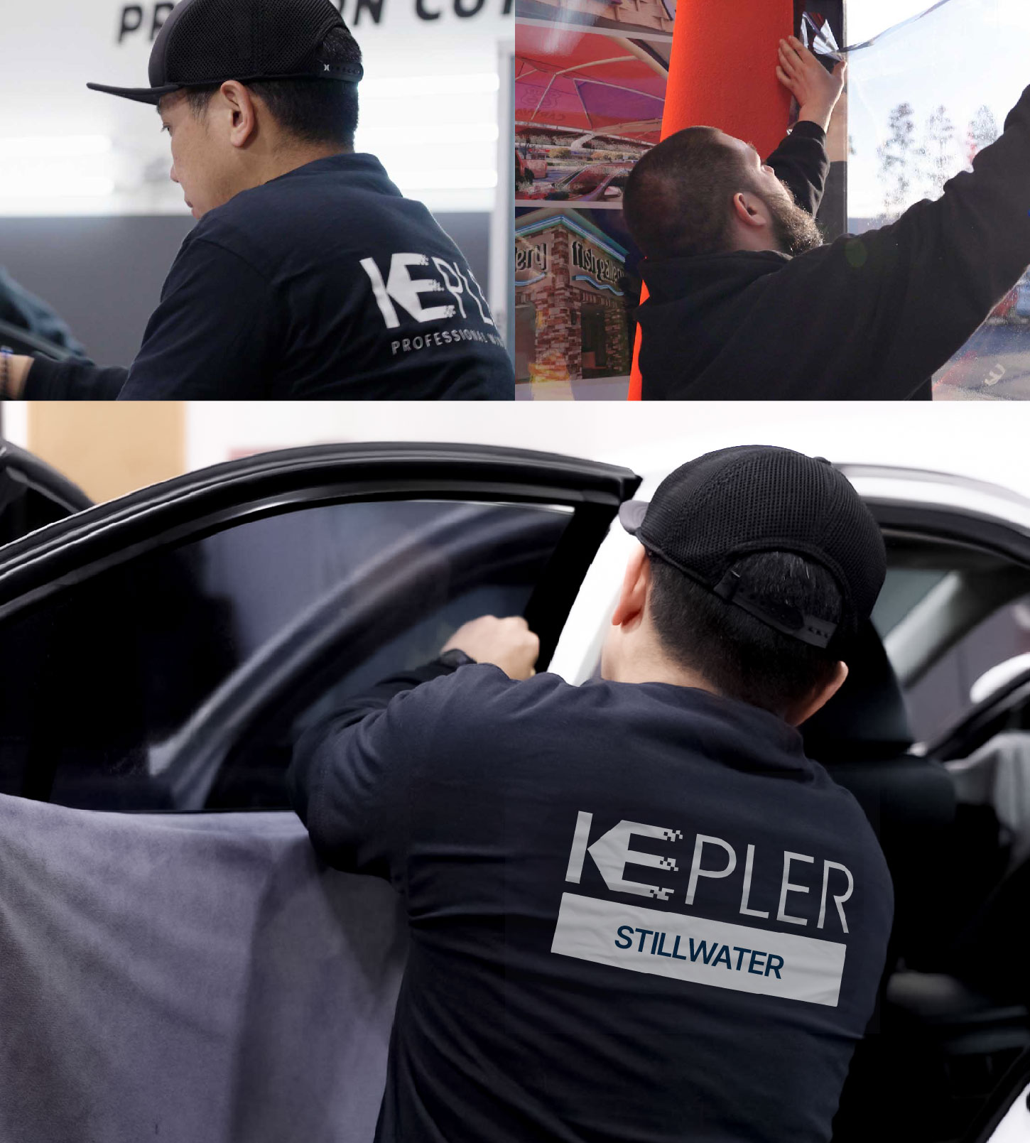 Automotive Window Tinting Expert Applying Film in Stillwater, Minnesota