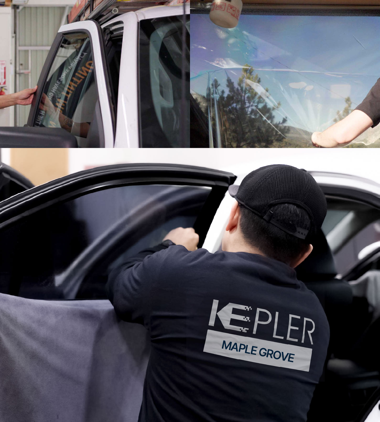 Automotive Window Tinting Expert Applying Film in Maple Grove, Minnesota