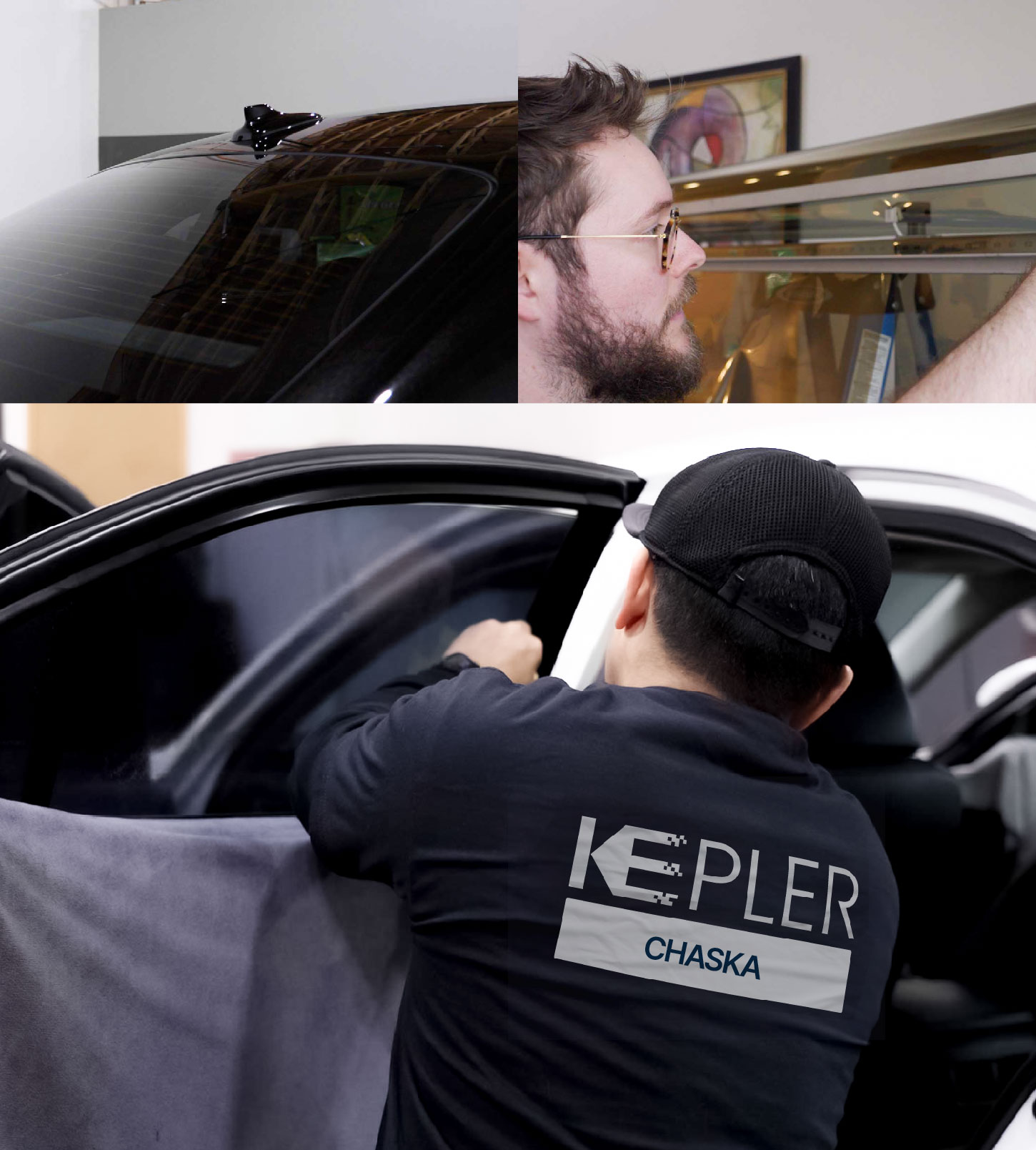 Automotive Window Tinting Expert Applying Film in Chaska, Minnesota