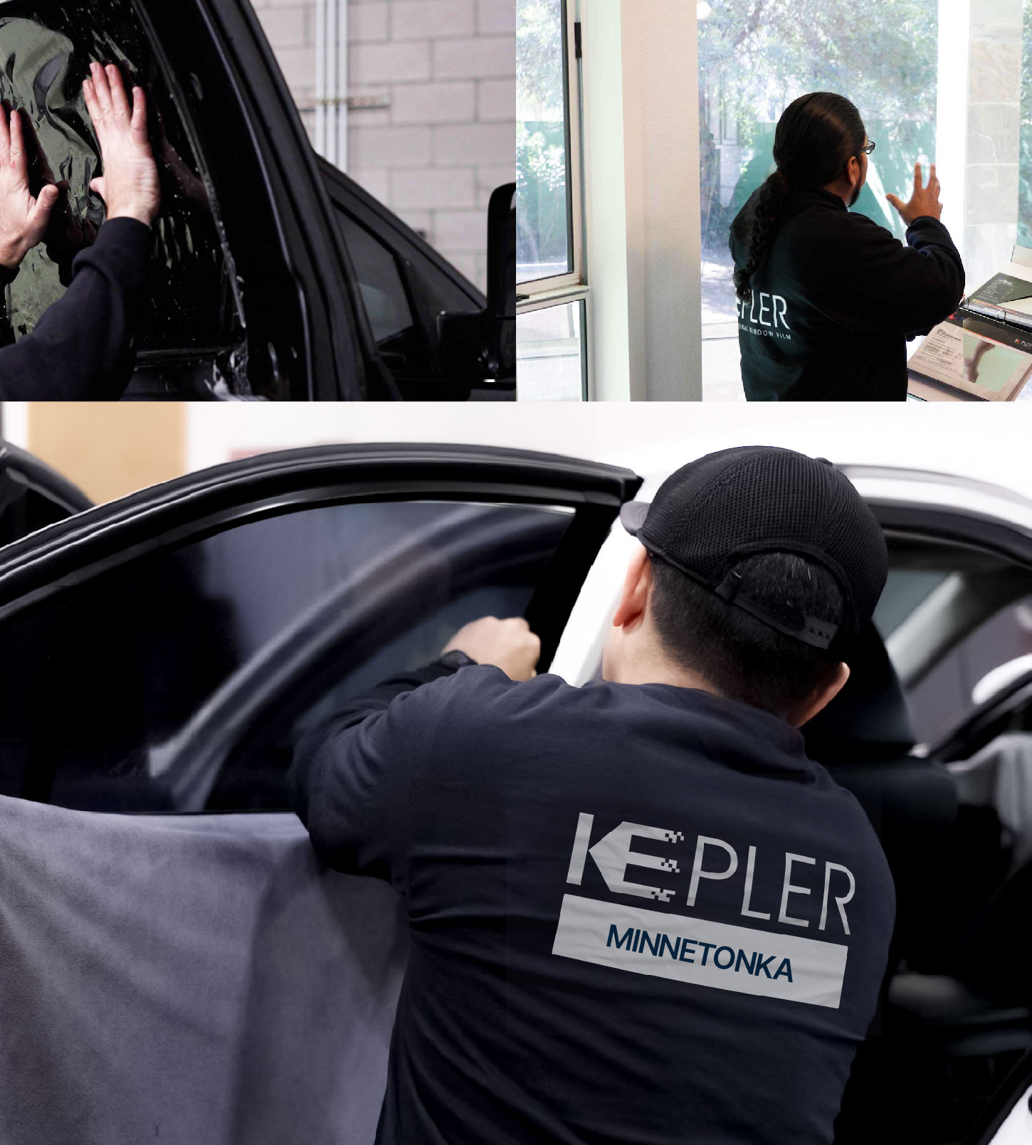 Automotive Window Tinting Expert Applying Film in Minnetonka, Minnesota