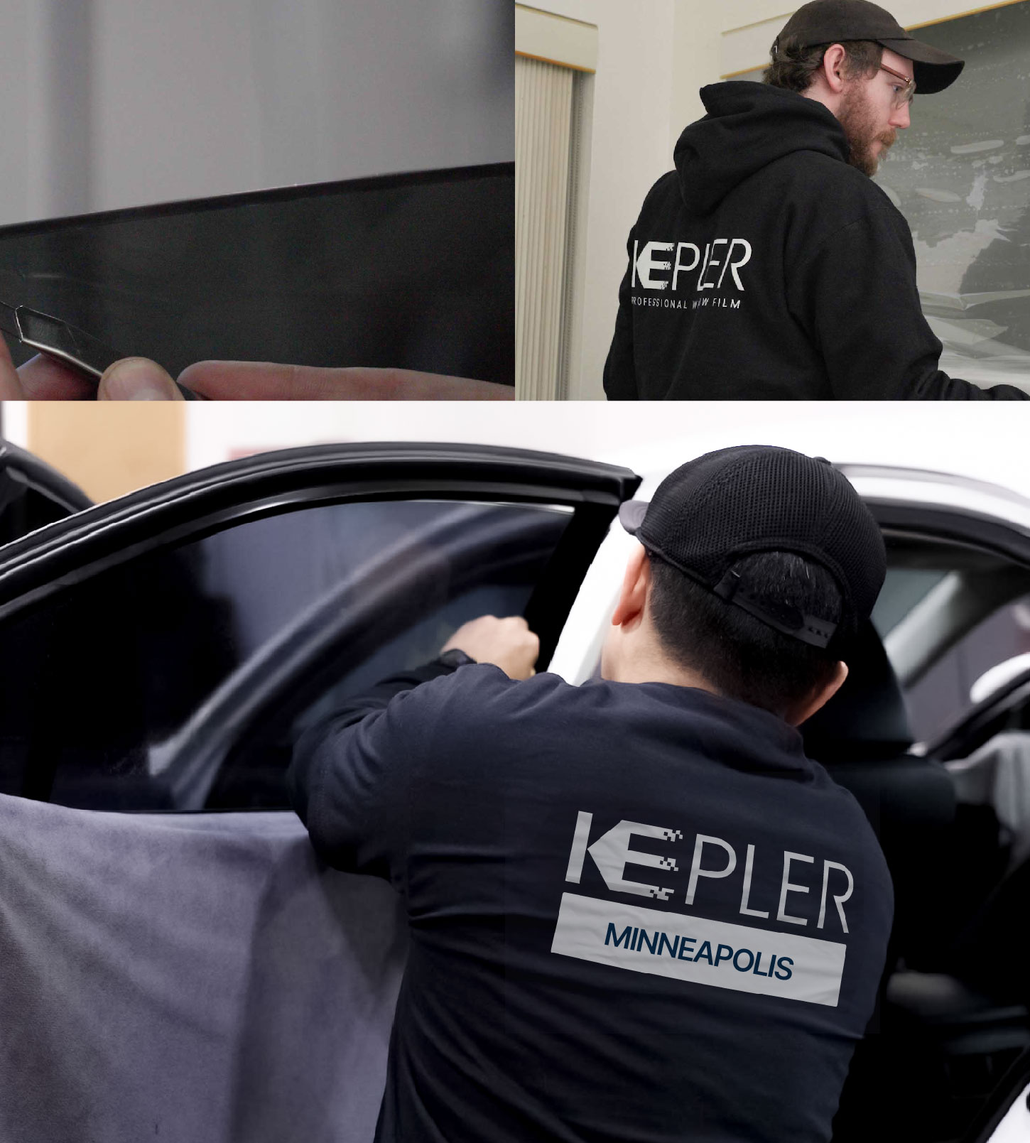 Automotive Window Tinting Expert Applying Film in Minneapolis, Minnesota
