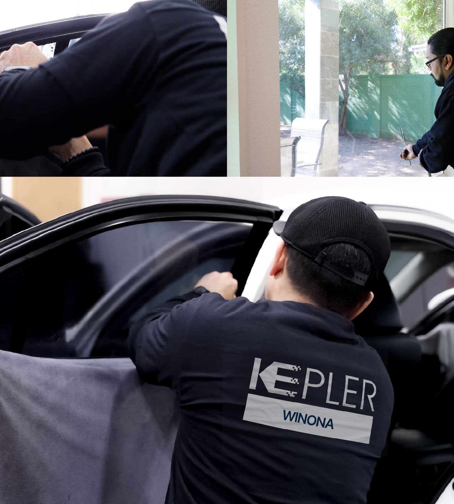 Automotive Window Tinting Expert Applying Film in Winona, Minnesota