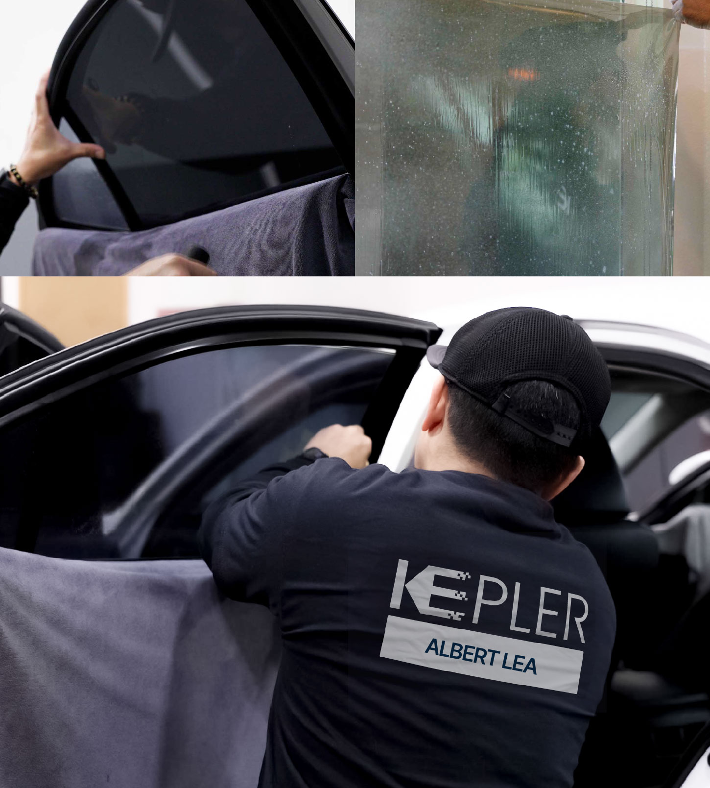 Automotive Window Tinting Expert Applying Film in Albert Lea, Minnesota