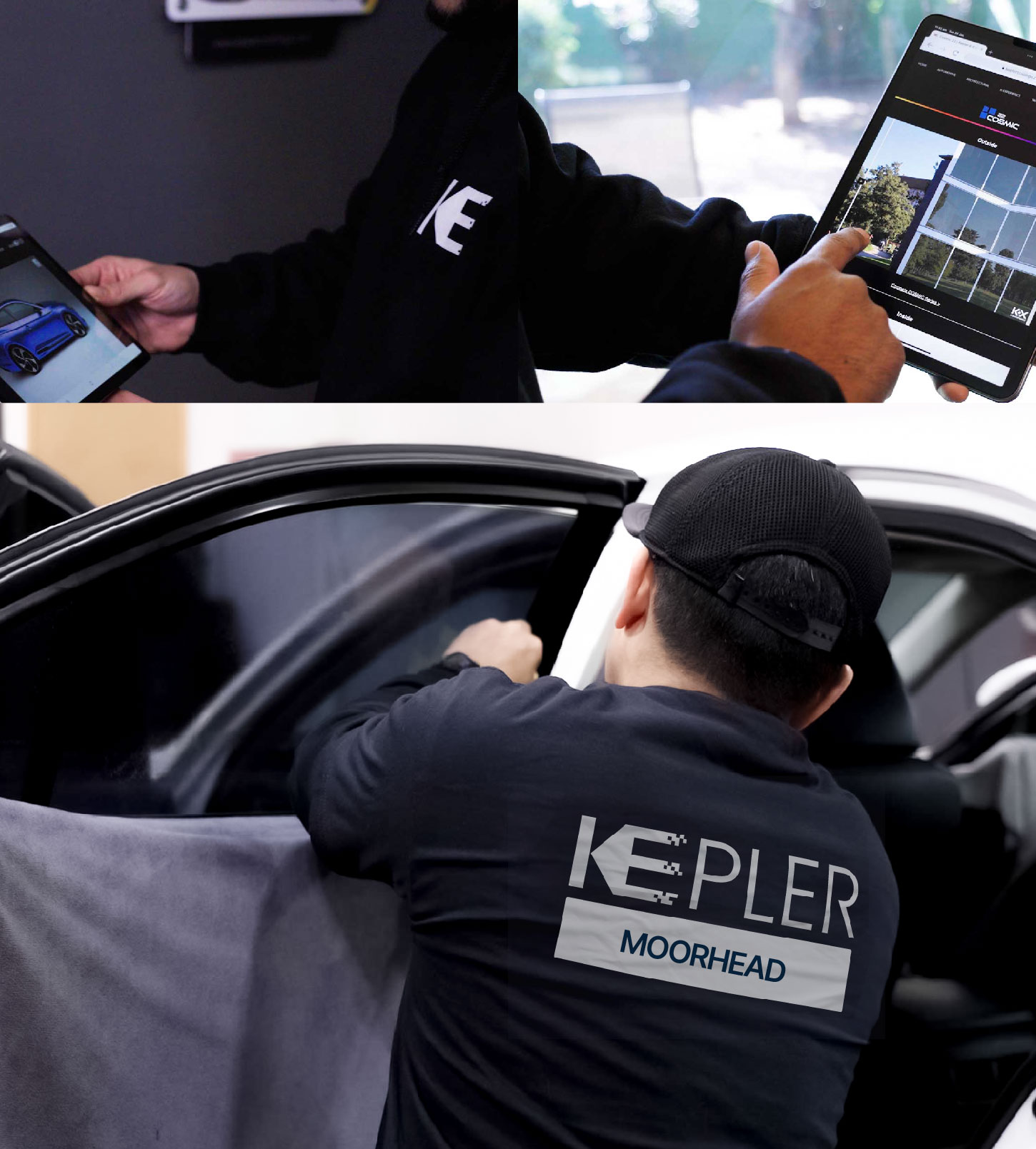 Automotive Window Tinting Expert Applying Film in Moorhead, Minnesota