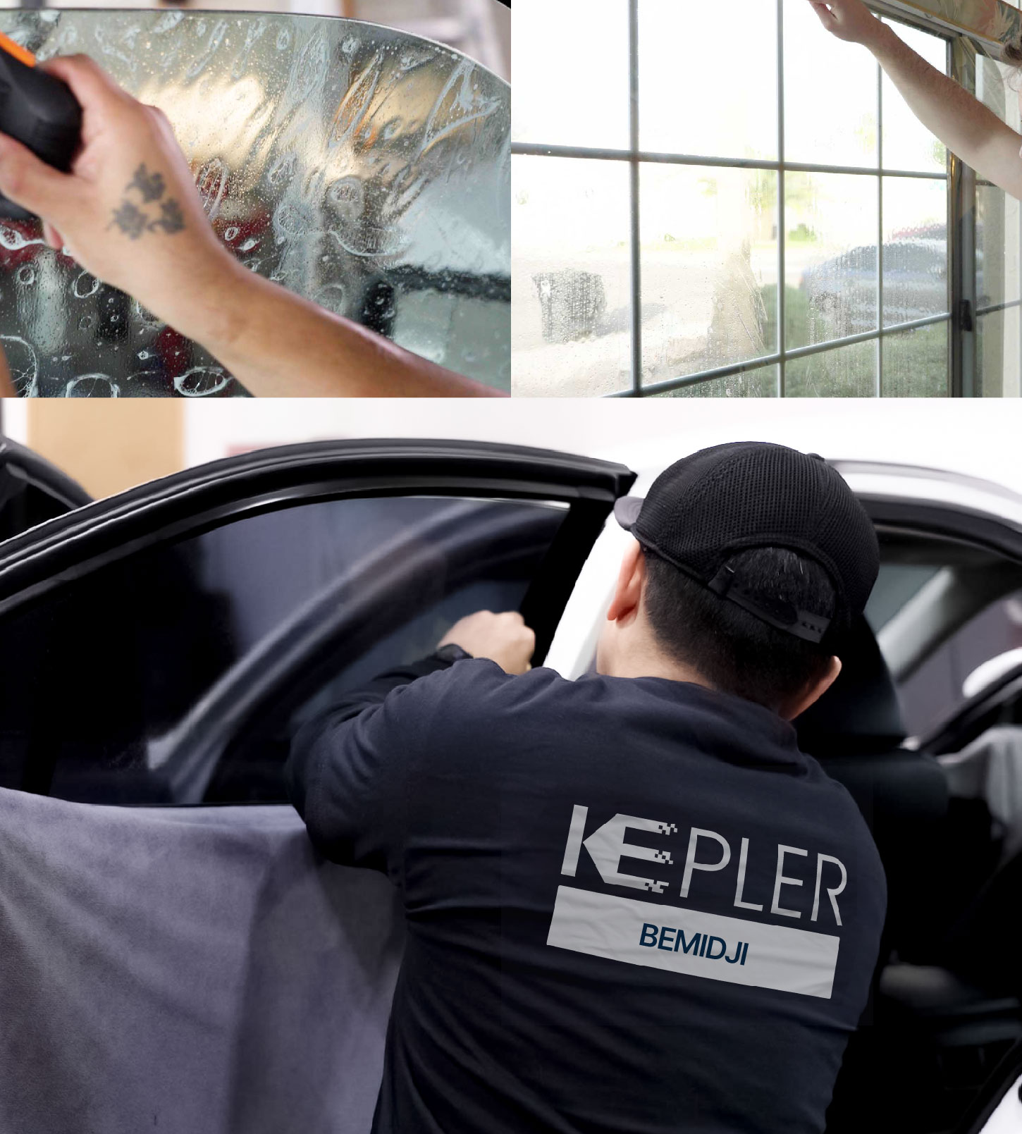 Automotive Window Tinting Expert Applying Film in Bemidji, Minnesota