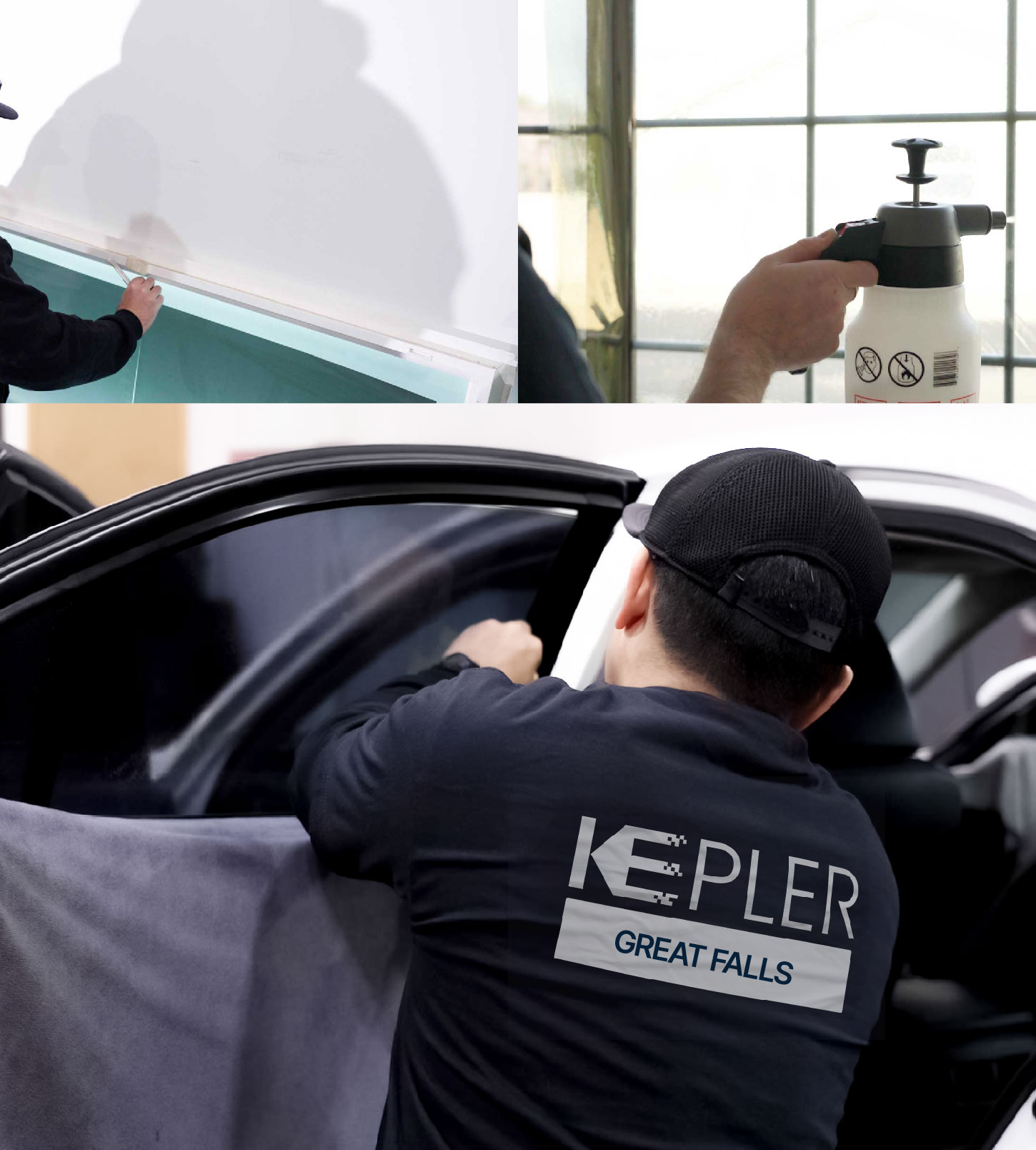 Automotive Window Tinting Expert Applying Film in Great Falls, Montana