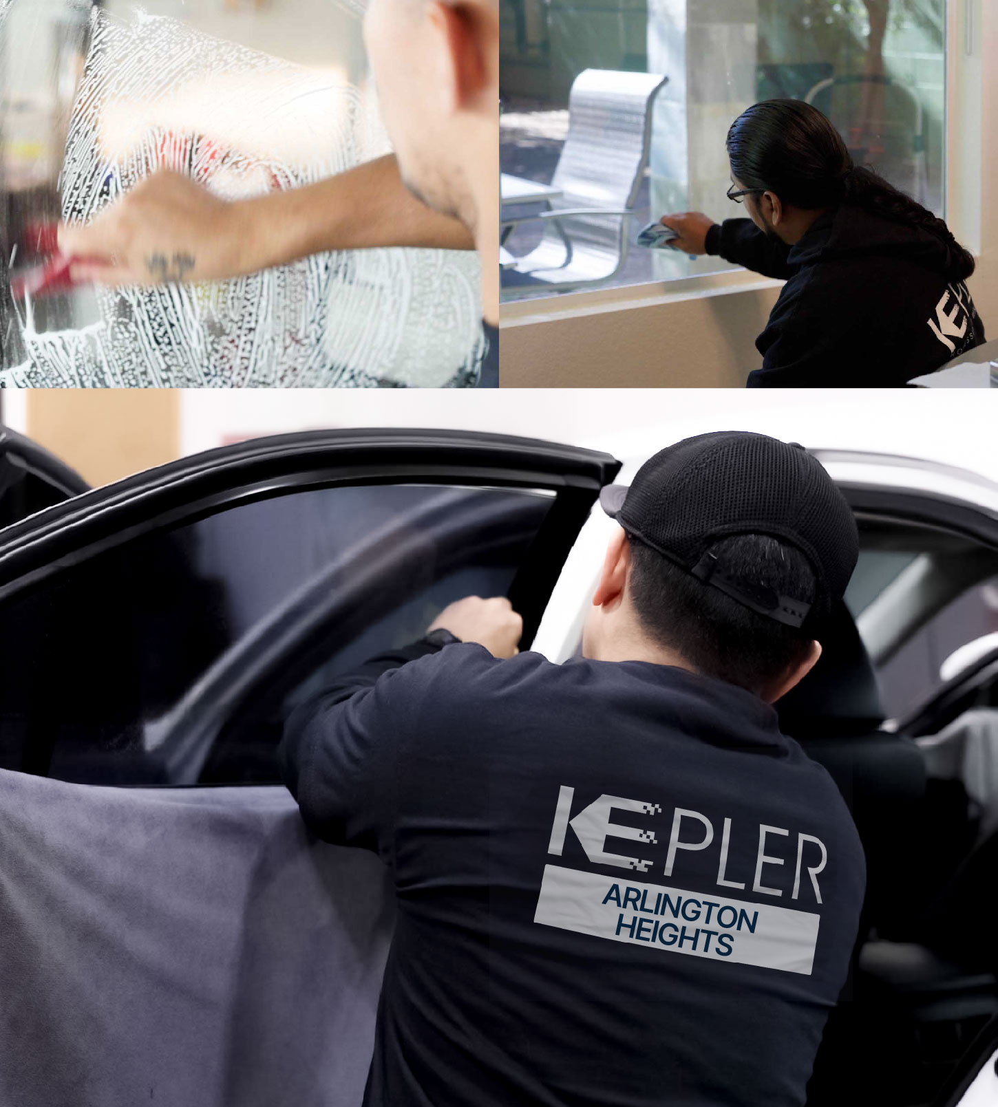 Automotive Window Tinting Expert Applying Film in Arlington Heights, Illinois