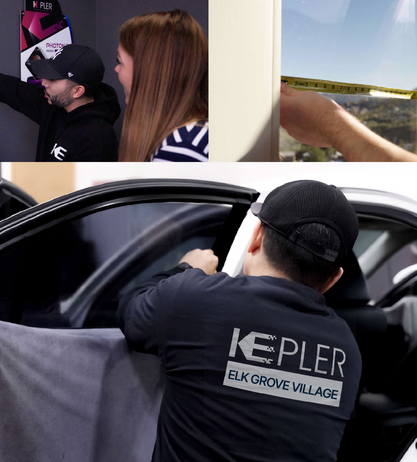 Automotive Window Tinting Expert Applying Film in Elk Grove Village, Illinois