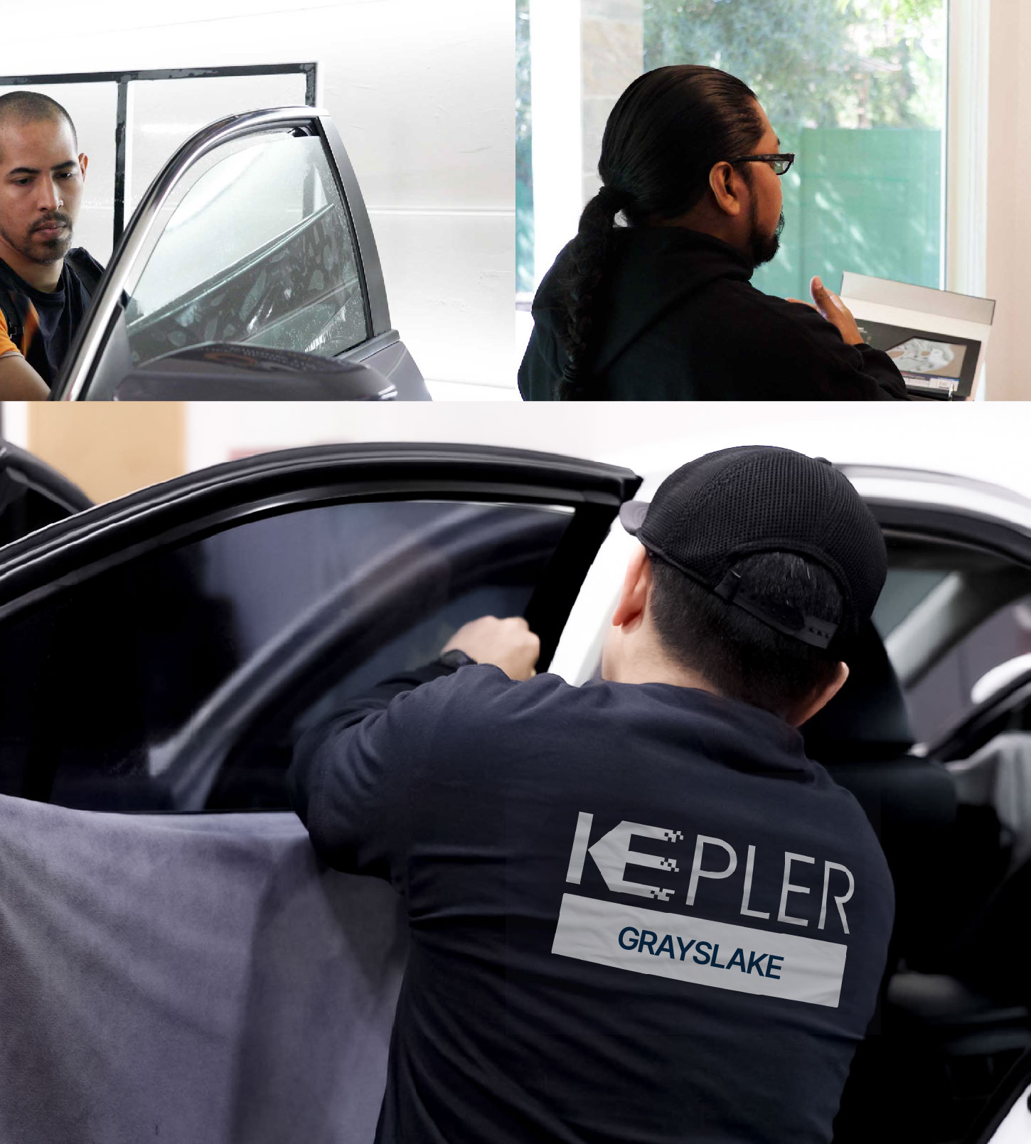 Automotive Window Tinting Expert Applying Film in Grayslake, Illinois