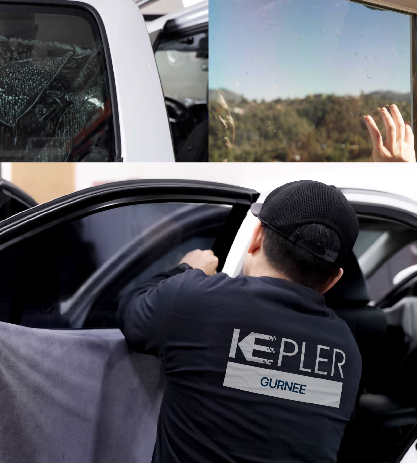 Automotive Window Tinting Expert Applying Film in Gurnee, Illinois