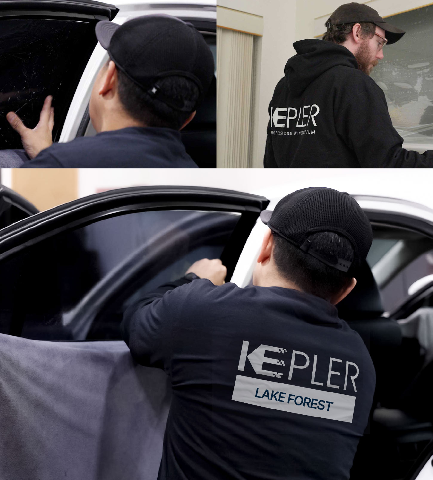 Automotive Window Tinting Expert Applying Film in Lake Forest, Illinois