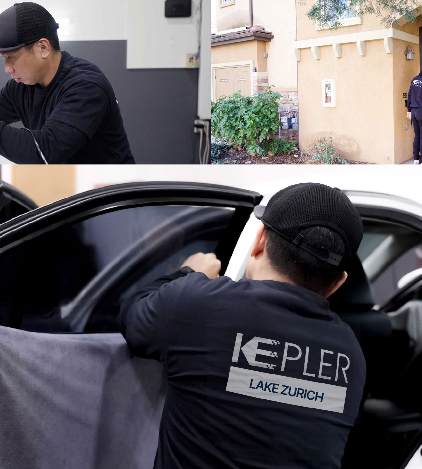 Automotive Window Tinting Expert Applying Film in Lake Zurich, Illinois