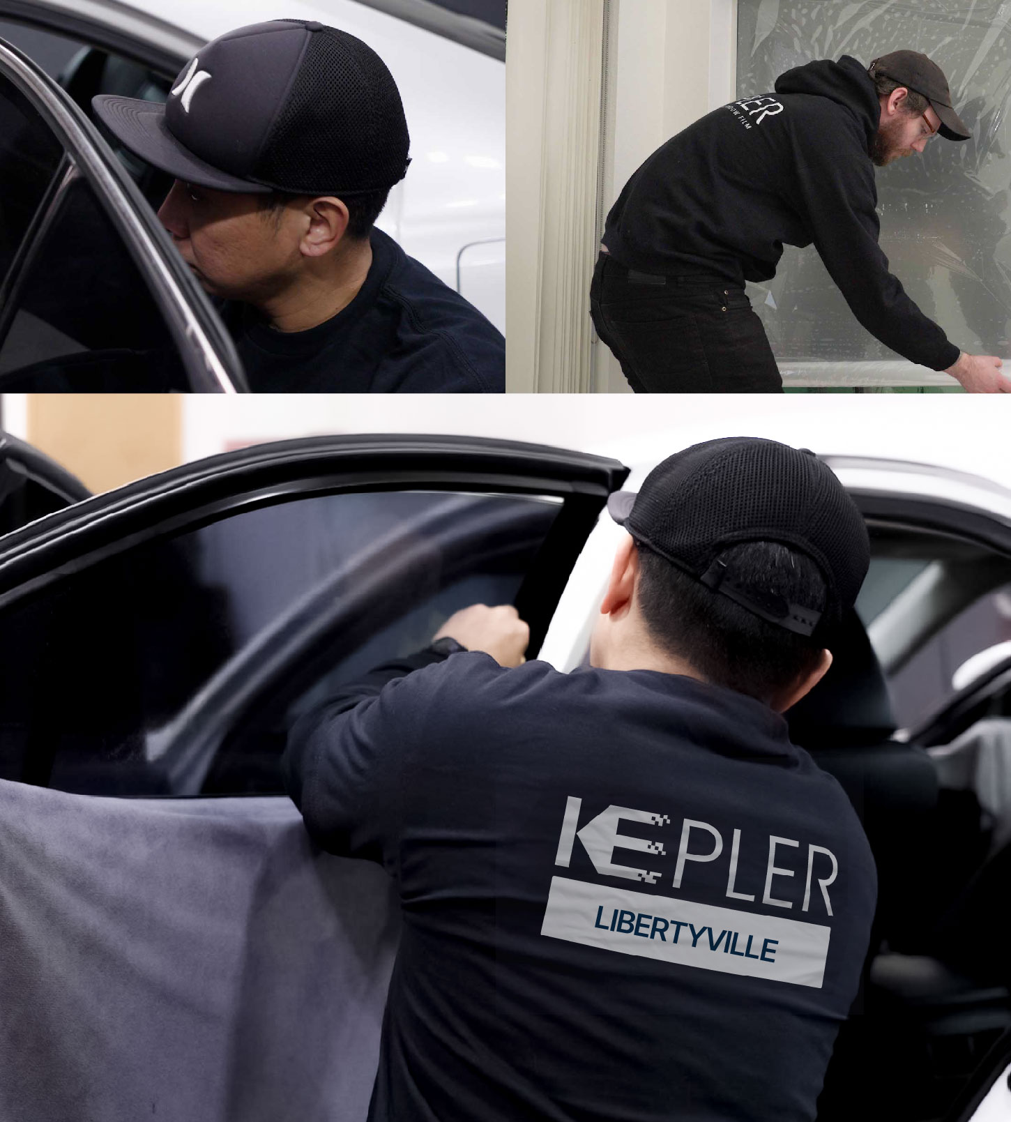 Automotive Window Tinting Expert Applying Film in Libertyville, Illinois