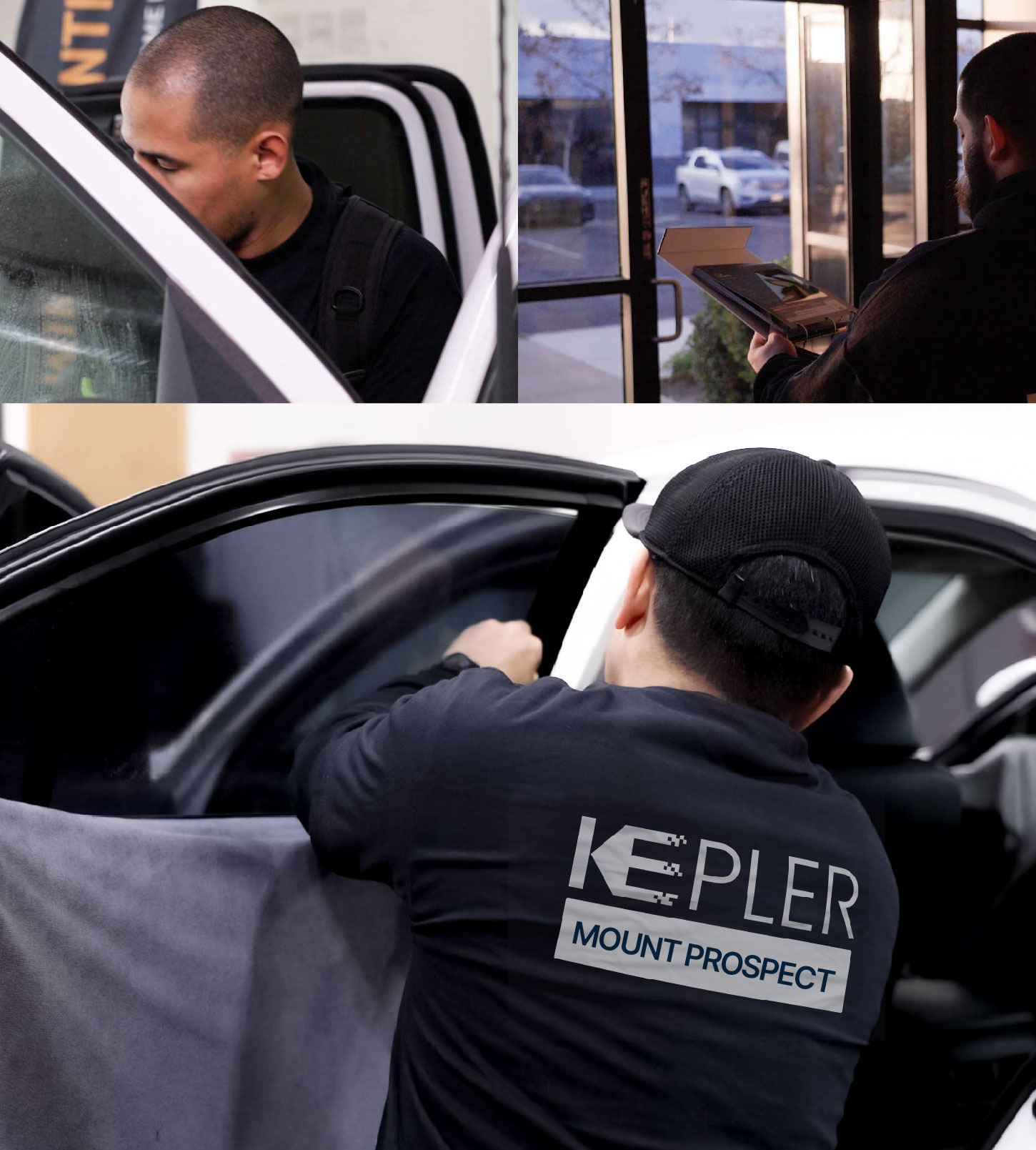 Automotive Window Tinting Expert Applying Film in Mount Prospect, Illinois