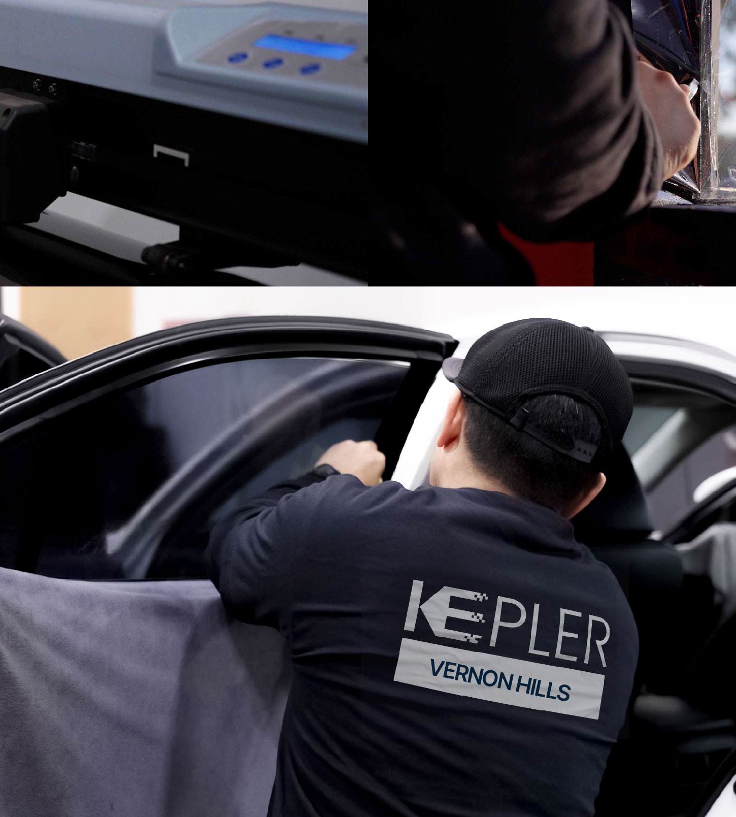 Automotive Window Tinting Expert Applying Film in Vernon Hills, Illinois