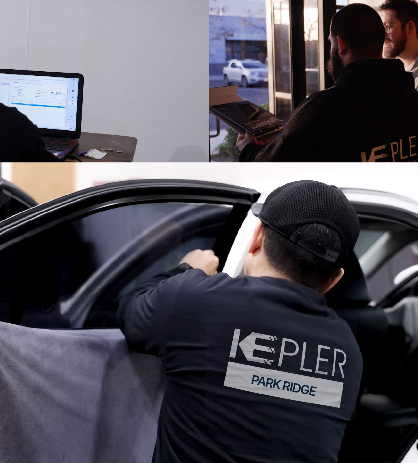 Automotive Window Tinting Expert Applying Film in Park Ridge, Illinois