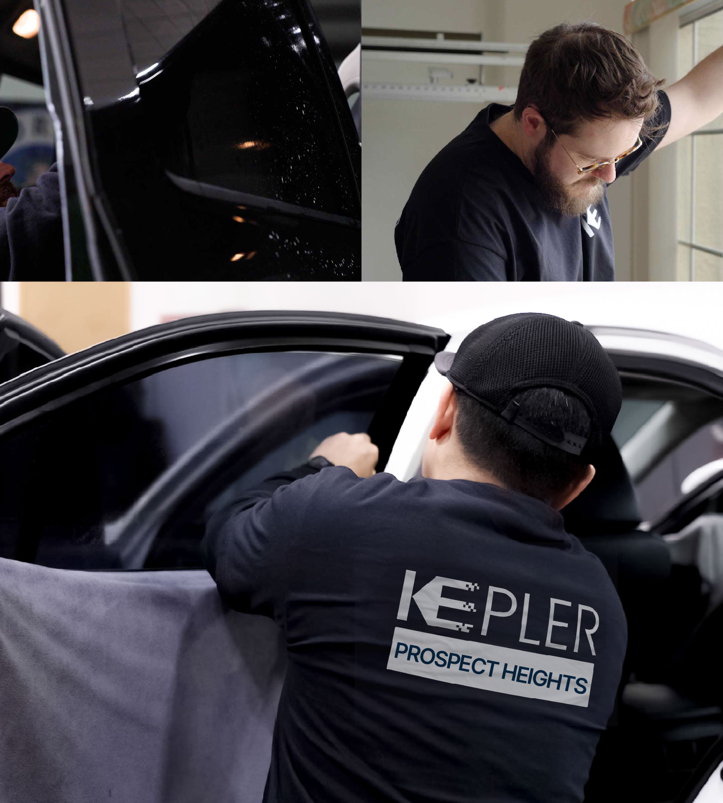 Automotive Window Tinting Expert Applying Film in Prospect Heights, Illinois