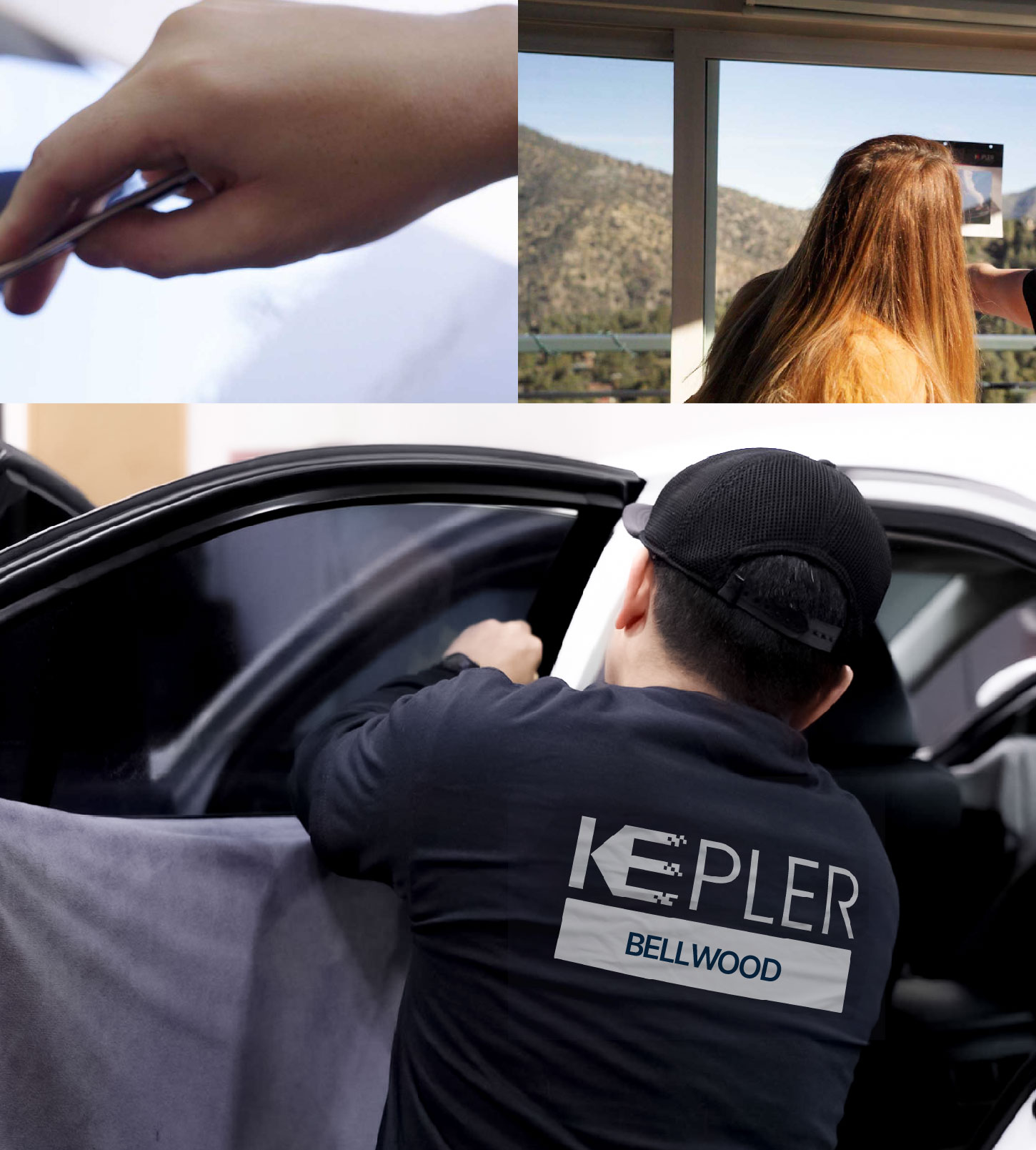 Automotive Window Tinting Expert Applying Film in Bellwood, Illinois