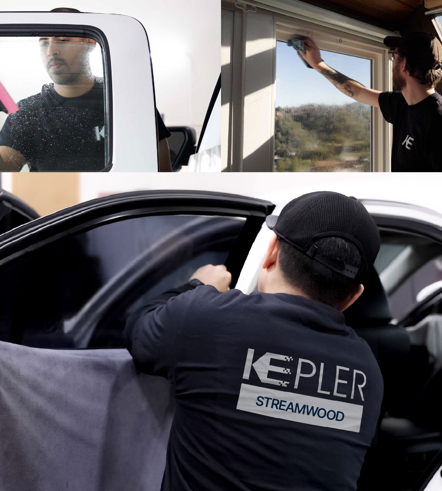 Automotive Window Tinting Expert Applying Film in Streamwood, Illinois