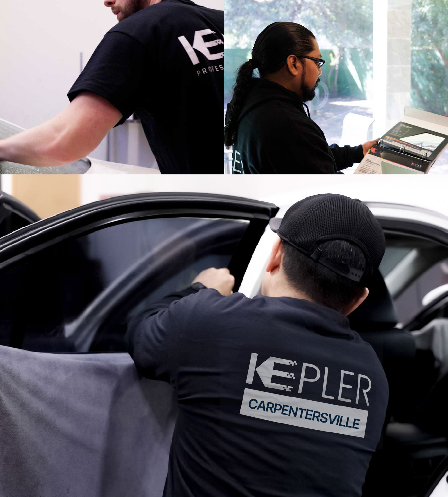 Automotive Window Tinting Expert Applying Film in Carpentersville, Illinois