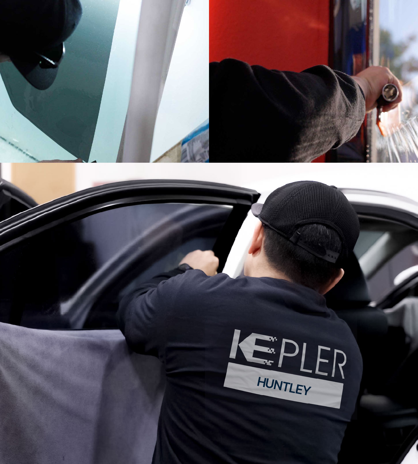 Automotive Window Tinting Expert Applying Film in Huntley, Illinois