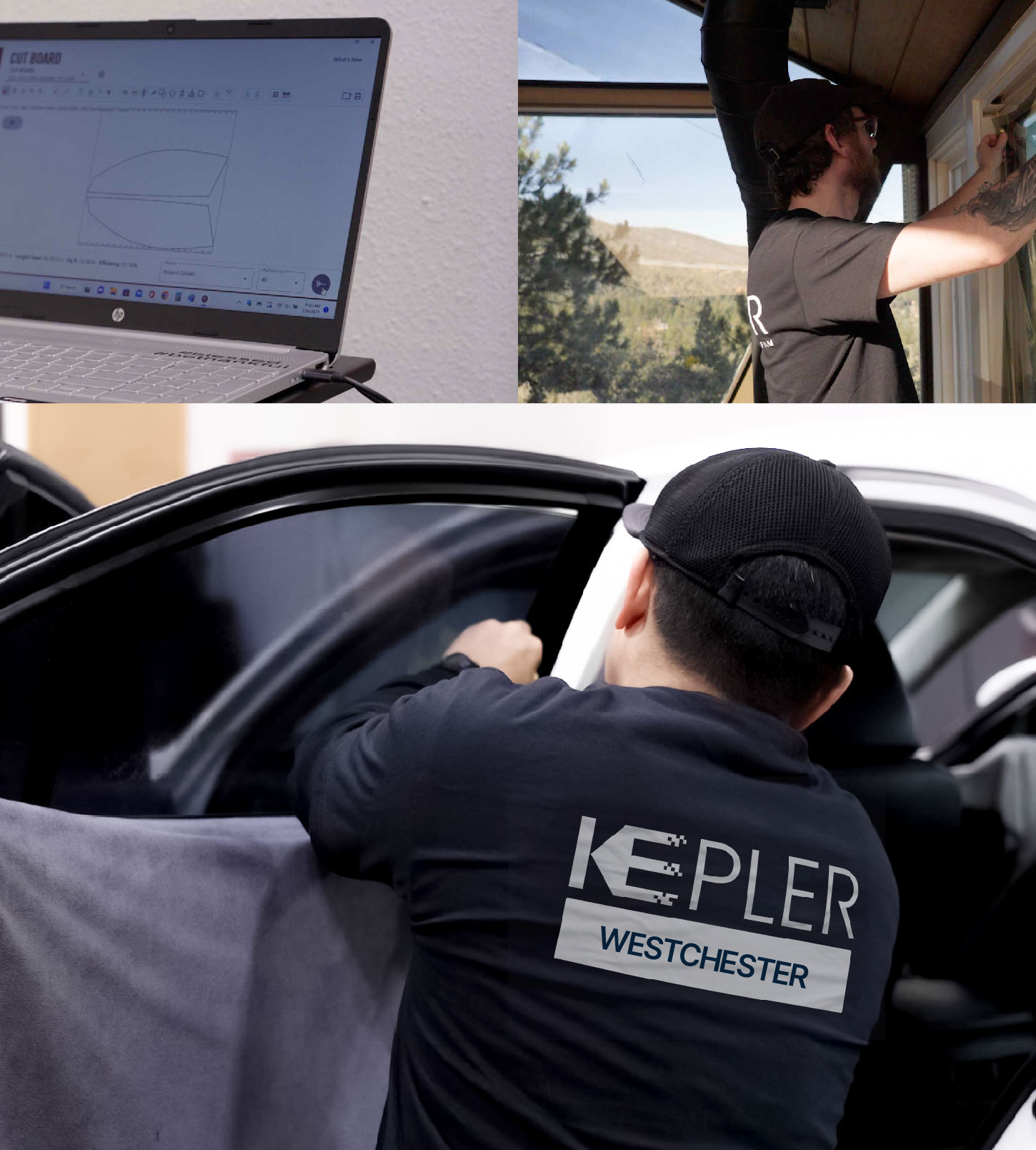Automotive Window Tinting Expert Applying Film in Westchester, Illinois